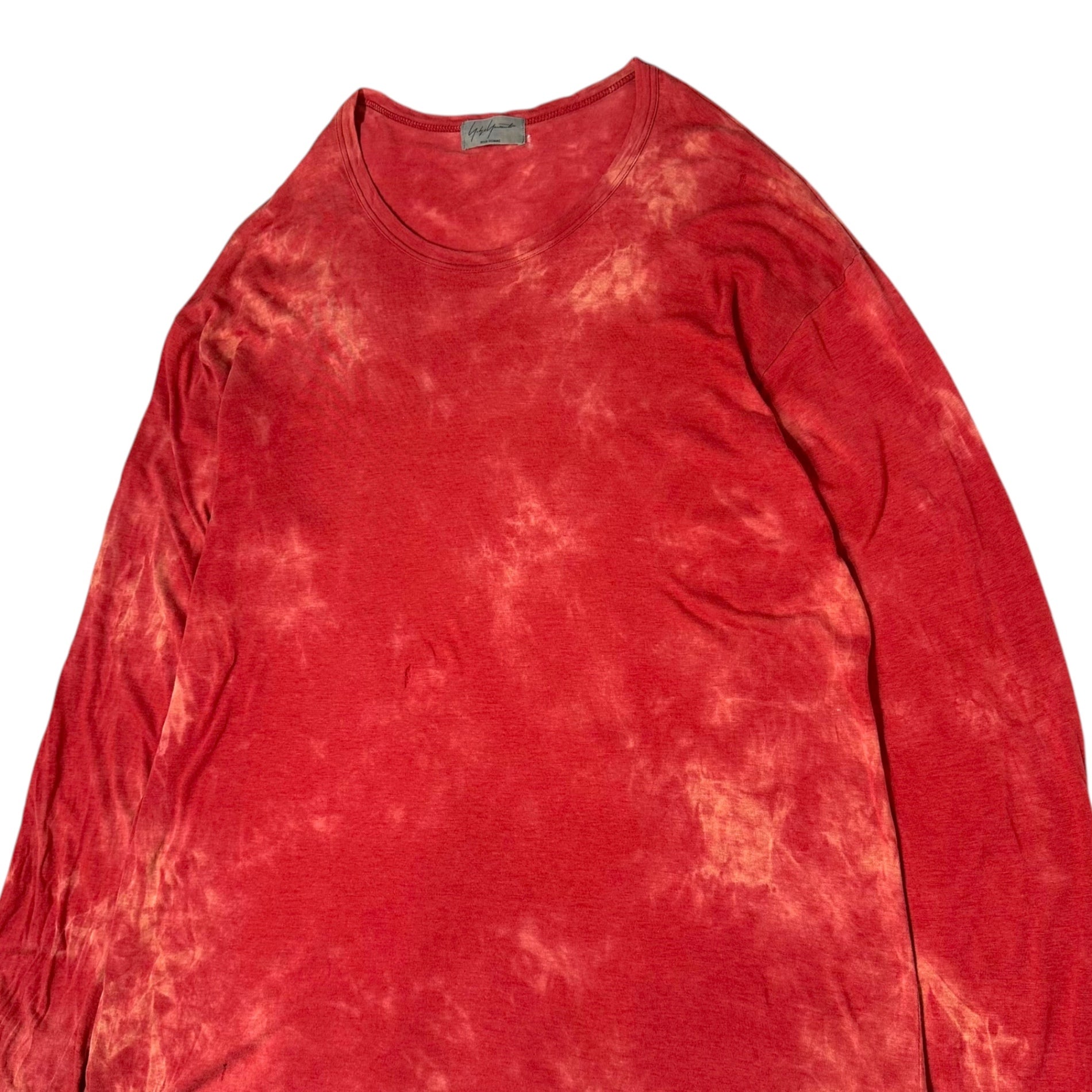 YOHJI YAMAMOTO POUR HOMME(ヨウジヤマモトプールオム) Tie-dye long-sleeved crew-neck cut and sewn タイダイ染め 長袖 クルーネック カットソー 3(L程度) レッド
