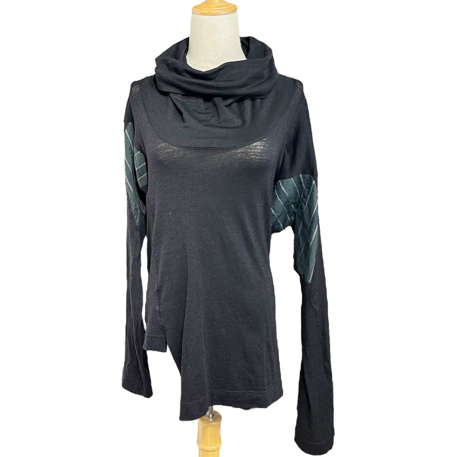 Vivienne Westwood ANGLOMANIA(ヴィヴィアンウエストウッドアングロマニア) 00's High neck side check switching wool cut and sew ハイネック サイドチェック 切替 ウール カットソー 358-01-33001 M ブラック×グリーン オリゾンティタグ