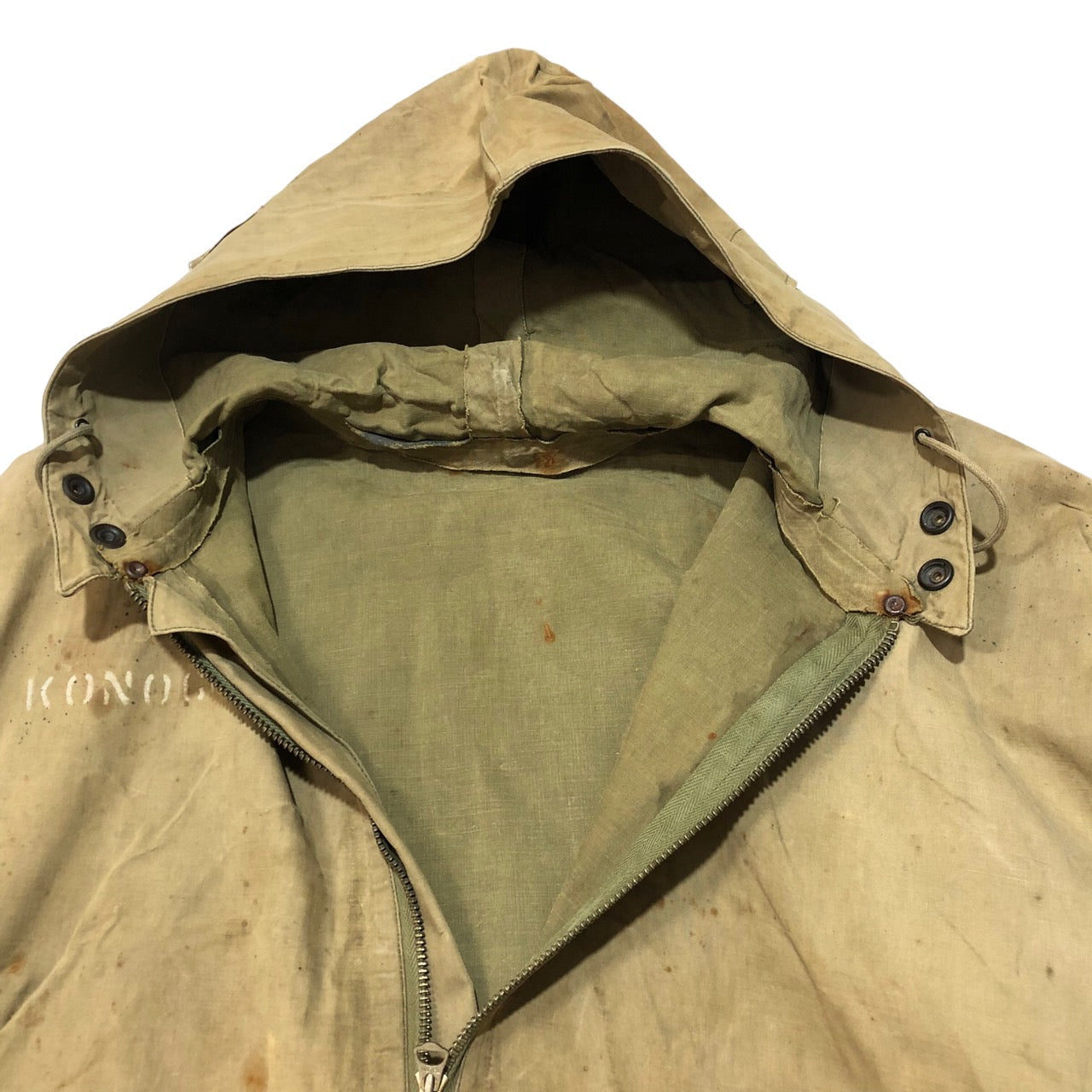 US NAVY(アメリカ海軍) 1940's~ N2 PULLOVER RAIN PARKA/ヴィンテージプルオーバーレインパーカー NOs 99086 MEDIUM カーキ 最初期型 TALONジップ NAVY DEPARTMENT 40年代~ 実物/軍物