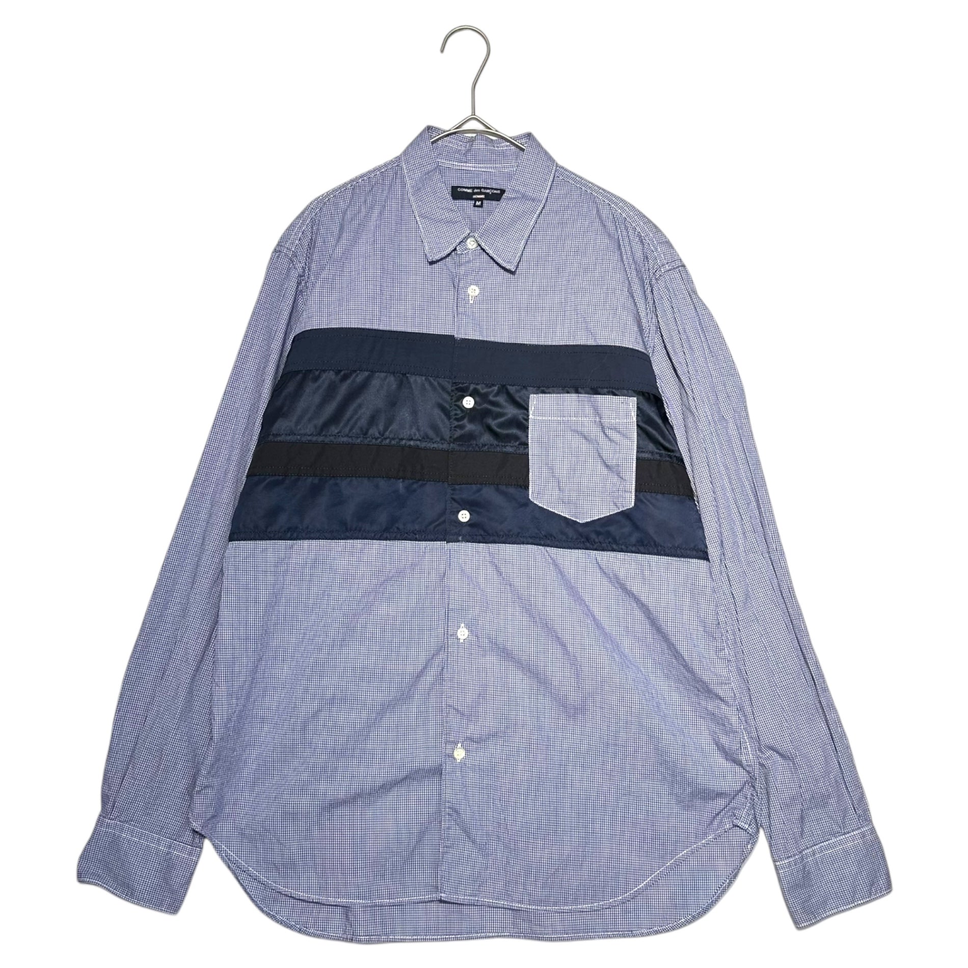 COMME des GARCONS HOMME(コムデギャルソンオム) 20AW Different Fabric Switched Gingham Check L/S Shirt 異素材切替 ギンガム チェック 長袖 シャツ HF-B006 M ブルー×ネイビー パッチワーク AD2020