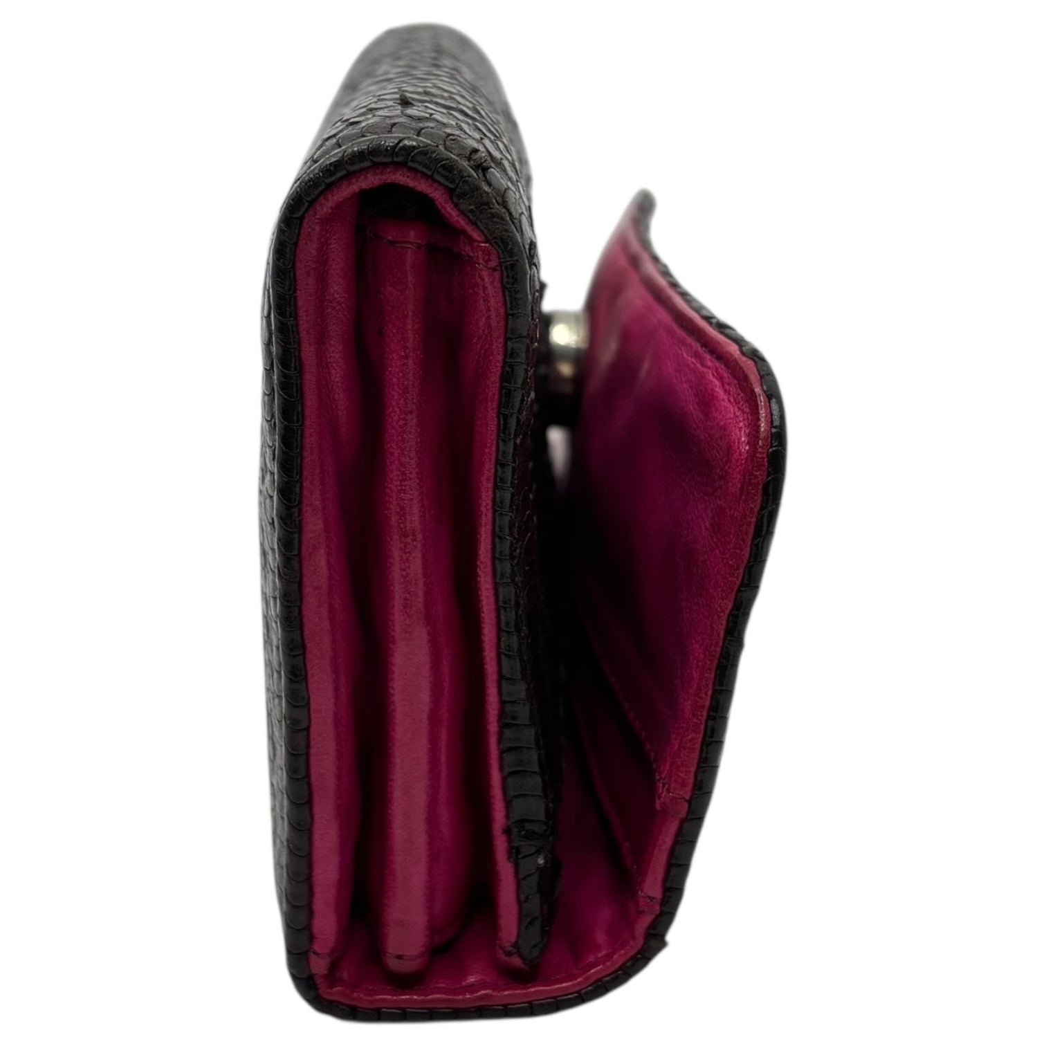 CHROME HEARTS(クロムハーツ) JUDY NOVELTY ジュディ ノベルティ クロスボタン レザーウォレット財布 ブラック×ピンク 限定品