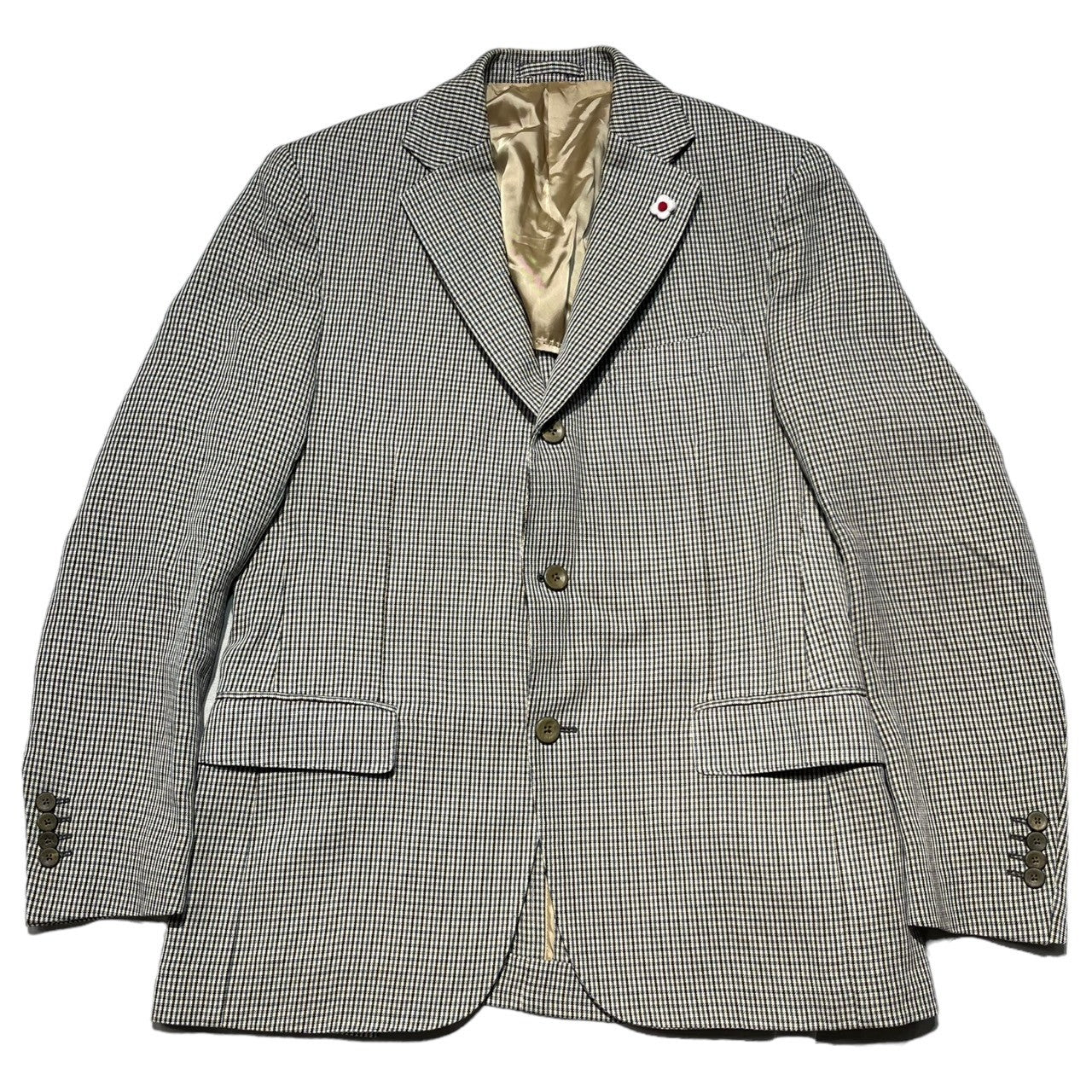 LARDINI(ラルディーニ) Gun club check 3B jacket ガンクラブ チェック 3B テーラード ジャケット 50(XL程度)  ベージュ ドレス スーツ