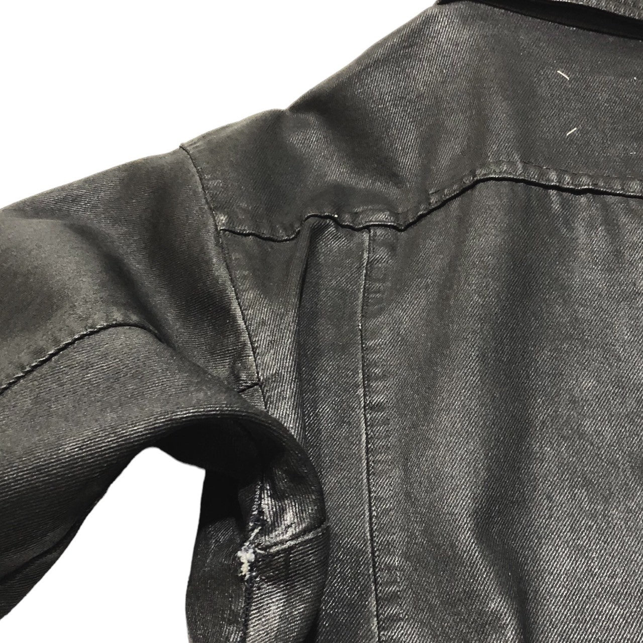 Maison Martin Margiela(メゾン マルタンマルジェラ) 90's Artisanal Bianchetto denim jacket アーティザナル ペンキ 加工 デニム ジャケット ワイルドステッチ ビアンケット M ブラック 白タグ 90年代 オーバーサイズ メンズサイズ