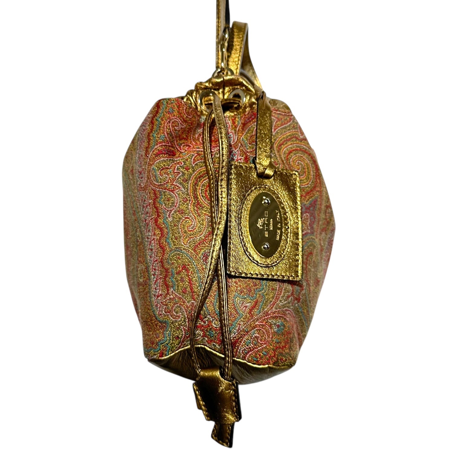 ETRO(エトロ) Paisley pattern drawstring leather shoulder bag ペイズリー柄 巾着 レザー ショルダー バッグ 1G504-1884 レッド×ゴールド 25-03-15