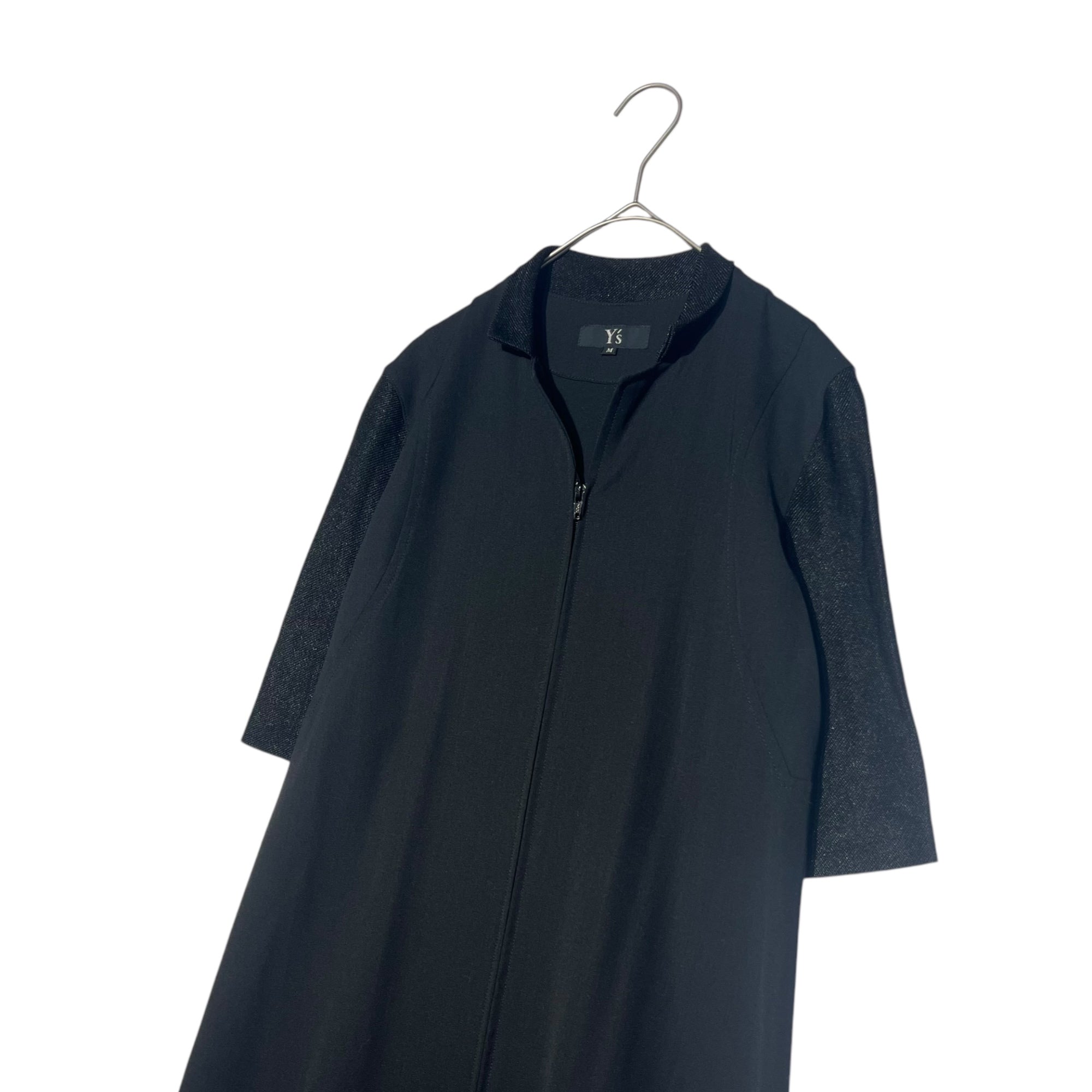 Y's(ワイズ) Center zip short sleeve wool maxi dress センタージップ 半袖 ウール マキシ ワンピース YN-D09-100 M ブラック