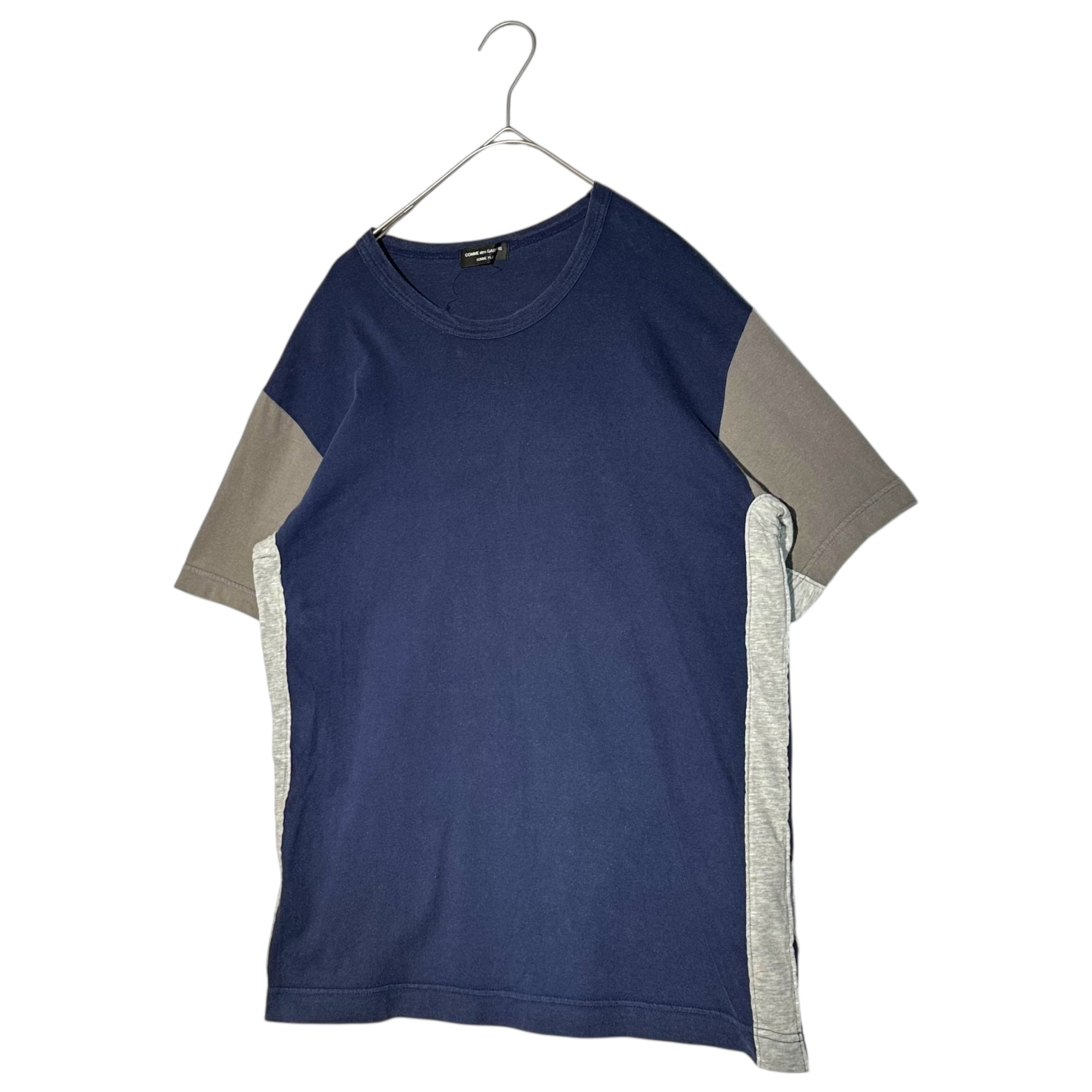 COMME des GARCONS HOMME PLUS(コムデギャルソンオムプリュス) 02SS Destruction of the trad Side cut crew neck T-shirt サイド 切替 クルーネック Tシャツ PE-T040 FREE ネイビー×グレー AD2001