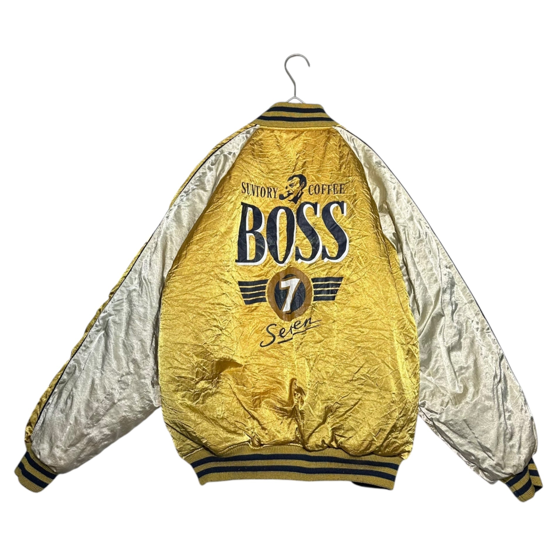 SUNTORY(サントリー) ”BOSS” MA-1 Reversible bomber jacket ボス リバーシブル ボンバー ジャケット SCB791 表記無(FREE) ネイビー×ゴールド 古着 ブルゾン 企業物