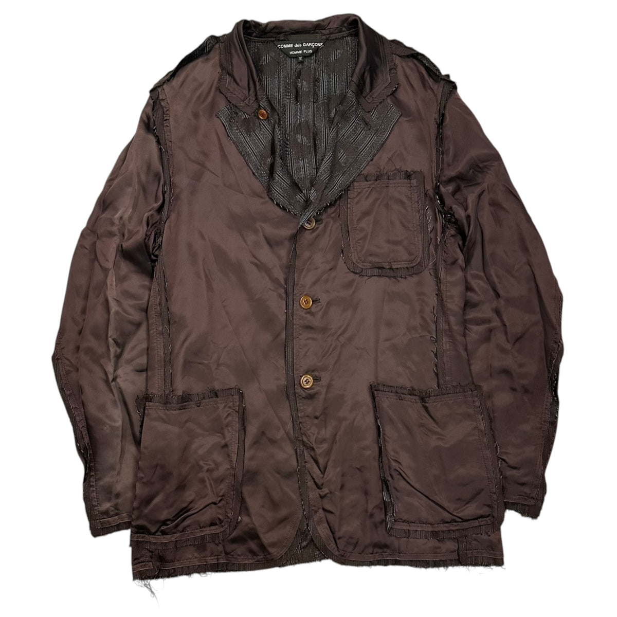 COMME des GARCONS HOMME PLUS(コムデギャルソンオムプリュス) 2002AW Inside-Out Cut-Out Design Cupra Jacket インサイドアウト 断ち切りデザイン キュプラ ジャケット PG-J016 M ブラウン AD2002 四つの黒期 アーカイブ