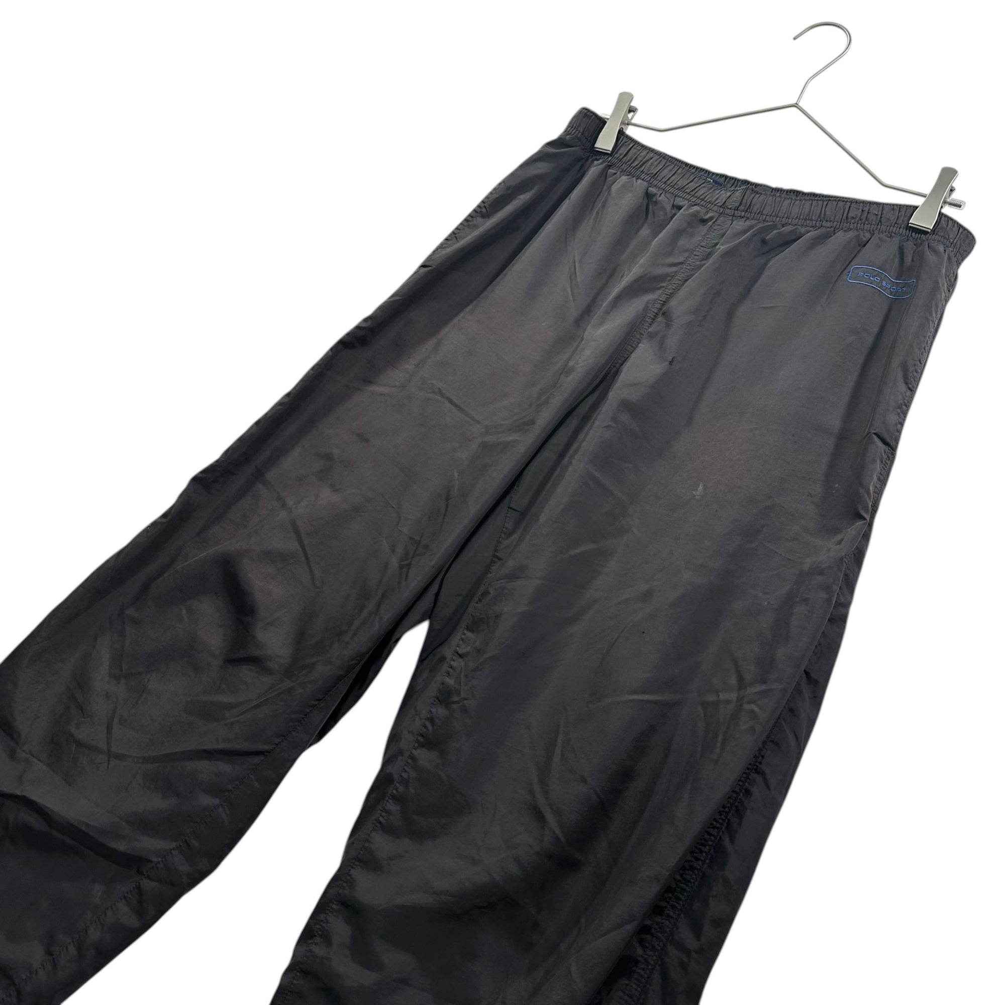 POLO SPORT(ポロスポーツ) 90's Waist Logo Polyester Straight-Leg Pants 90年代 ウエスト ロゴ ポリ ストレート パンツ S ブラック×ブルー