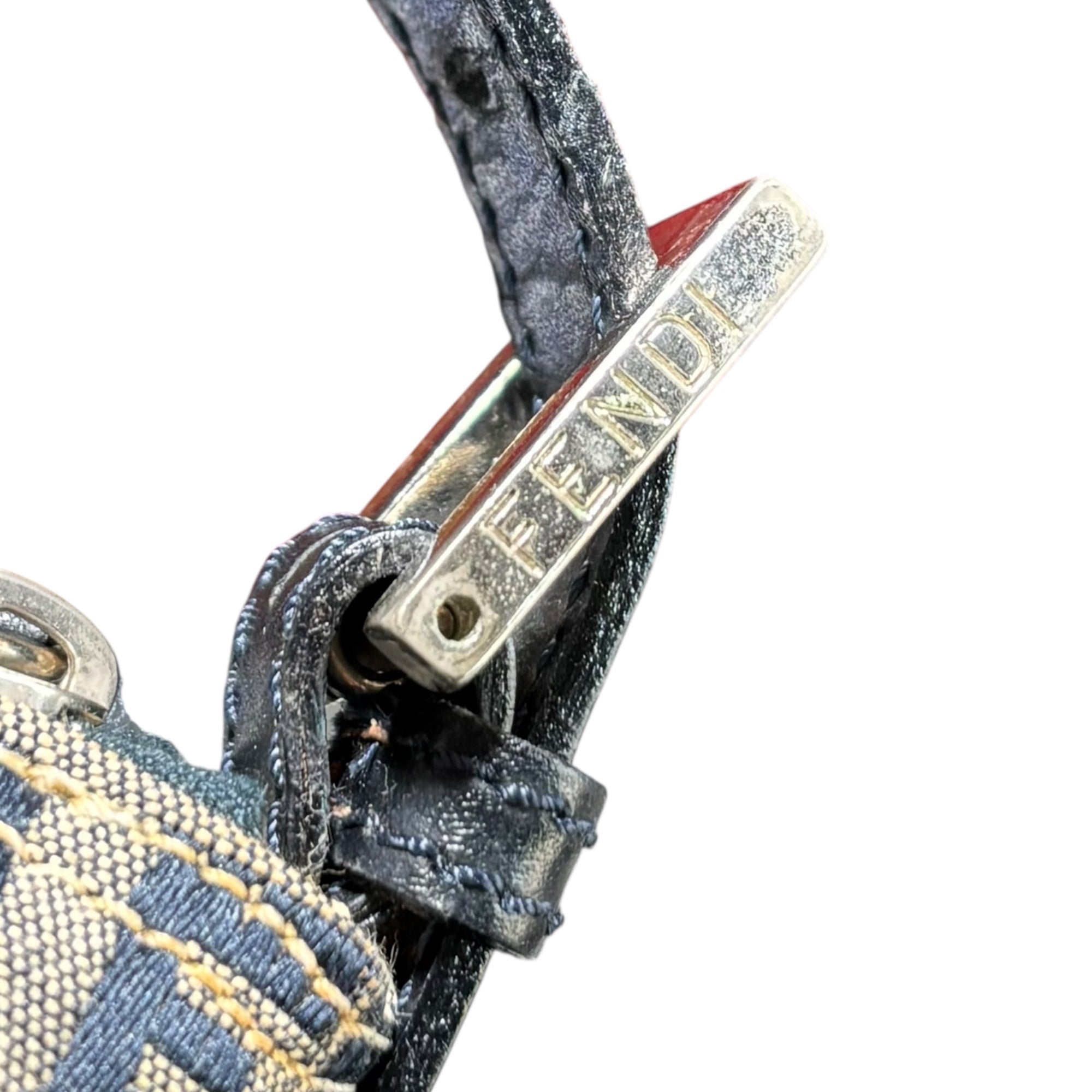FENDI(フェンディ) Zucchino Accessory Pouch ズッキーノ柄 アクセサリー ポーチ 001・26810・098 ネイビー×グレー ヴィンテージ OLD ミニ ハンド バッグ