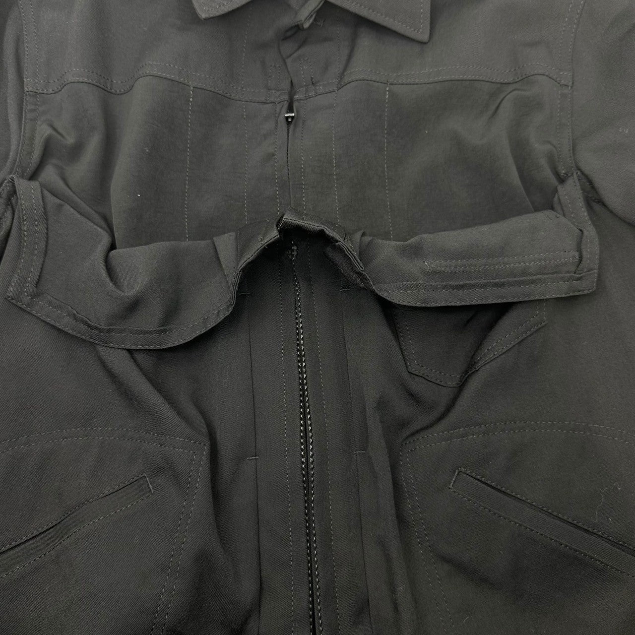 YOHJI YAMAMOTO NOIR(ヨウジヤマモトノアール) Wool gabardine zip-up layered long-sleeved jacket ウール ギャバジン ジップアップ レイヤード 長袖 ジャケット NN-J06-810 2(M程度) ブラック 男性着用可能