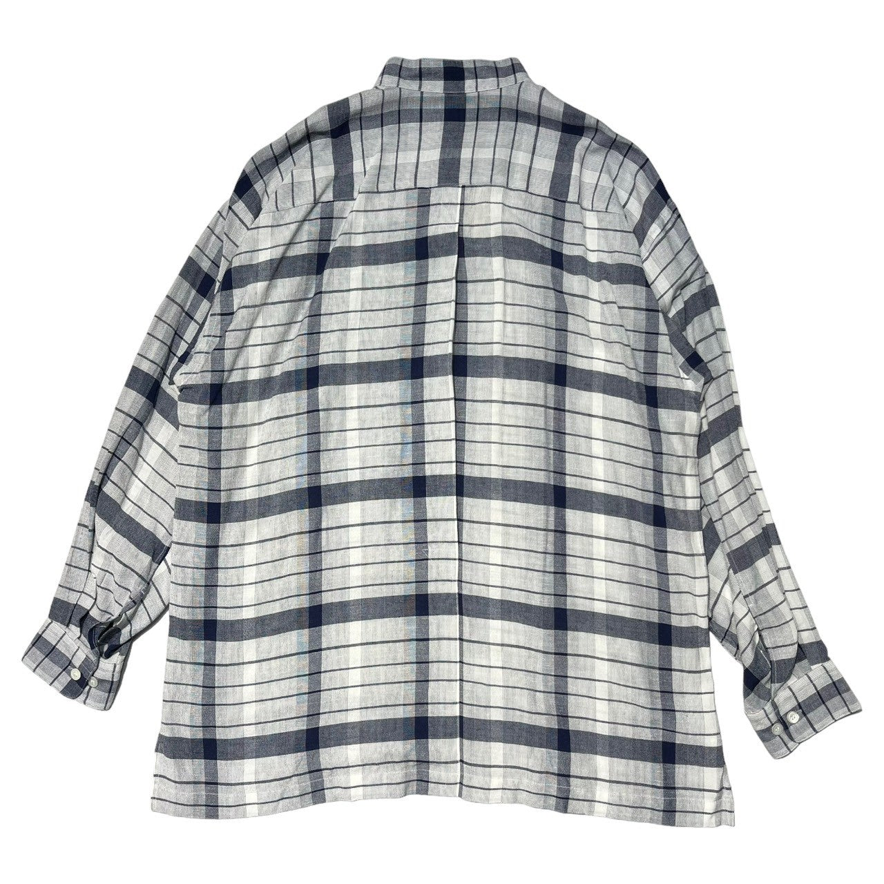 MIYAKE DESIGN STUDIO(ミヤケデザインスタジオ) 80's ~ 90's Band collar rayon linen check shirt バンドカラー レーヨン リネン チェック シャツ ハミルトン社製 IMMT MP4103-81 M ネイビー×ホワイト 80年代 ~ 90年代 イッセイミヤケ