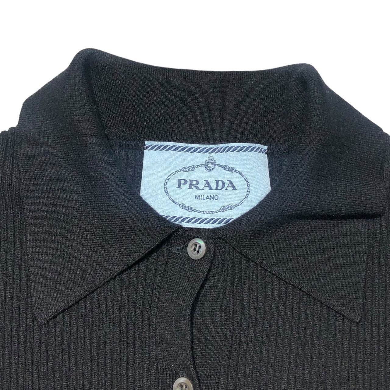 PRADA(プラダ) 20SS Chest logo knit polo pleated dress 胸ロゴ ニットポロ プリーツ切替 ワンピース P3E34 38(M~L) ブラック
