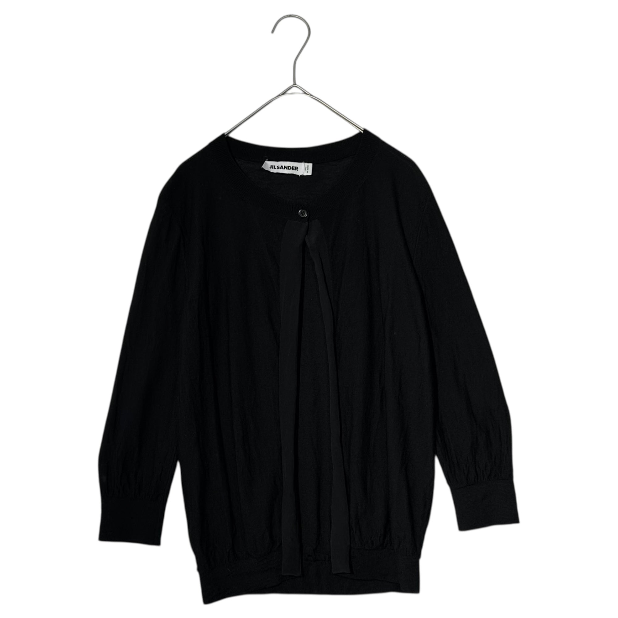 JIL SANDER(ジルサンダー) Wool Silk Top One Button Knit Cardigan ウール シルク トップ ワンボタン ニット カーディガン 754078 WY220748 34(XS程度) ブラック 薄手