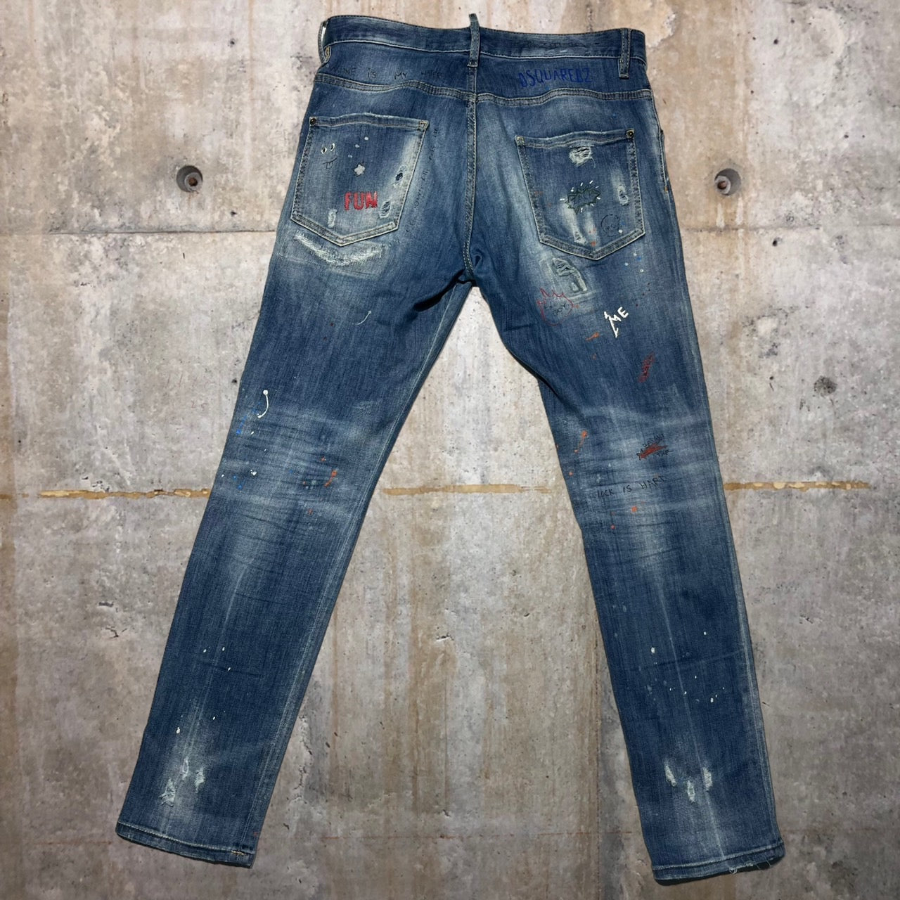 DSQUARED2(ディースクエアード) TRASH LIGHT WASH SKATER JEAN スケーター ジーンズ/落書きデニムパンツ S74LB0942 48(Lサイズ程度) ブルー