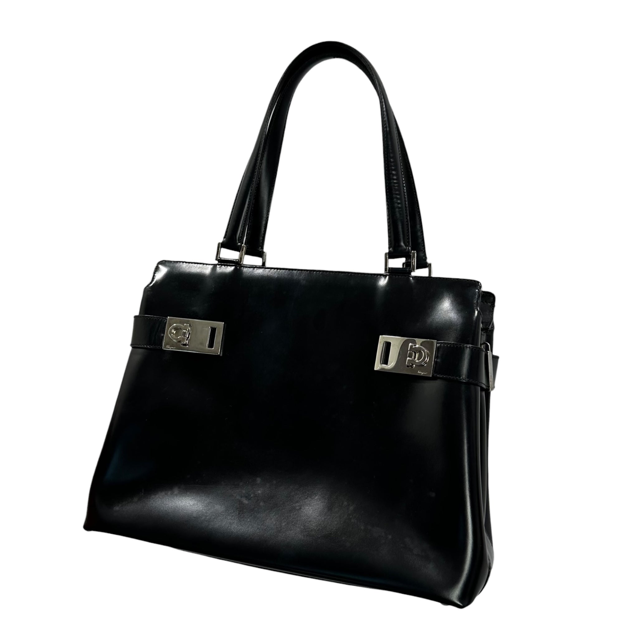 Salvatore Ferragamo(サルヴァトーレフェラガモ) Gancini High-Shine Leather hand Bag ガンチーニ ハイシャイン レザー ハンド バッグ DY-21 0166 ブラック