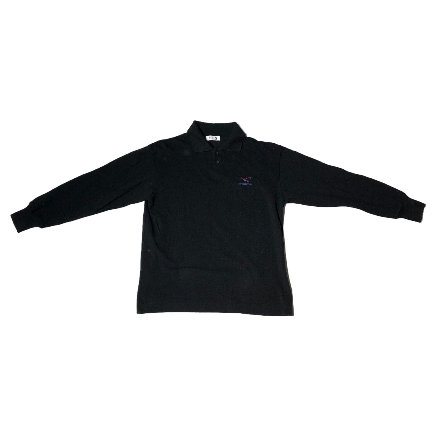 i.s. ISSEY MIYAKE(アイエス イッセイミヤケ) 90's ”I.S.COLLECTION” Logo embroidery L/S polo shirt ロゴ 刺繍 長袖 ポロシャツ IS14-JM002 M ブラック アーカイブ