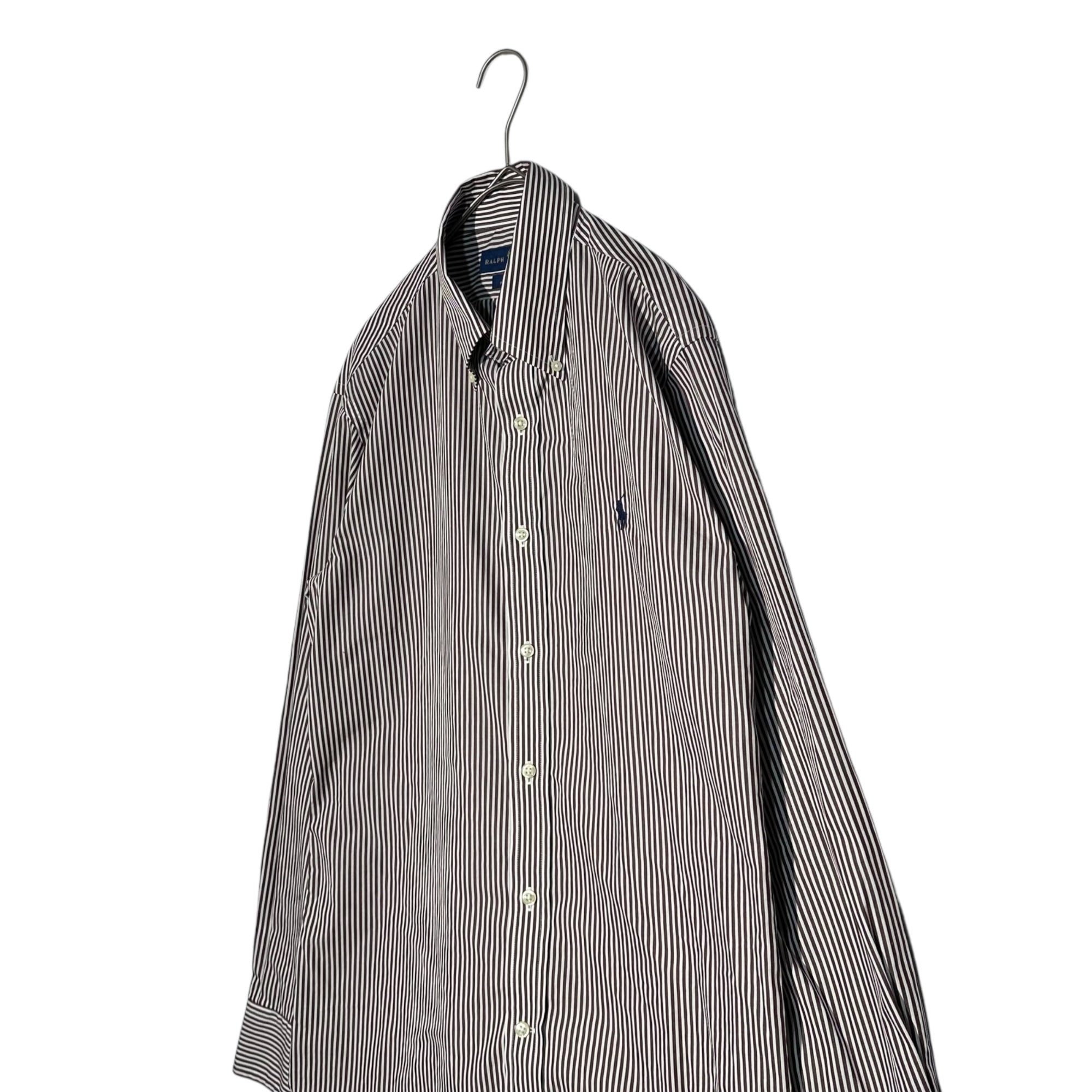 RALPH LAUREN(ラルフローレン) Striped long-sleeved button-down shirt ストライプ 長袖 ボタンダウン シャツ M ブラウン×ホワイト