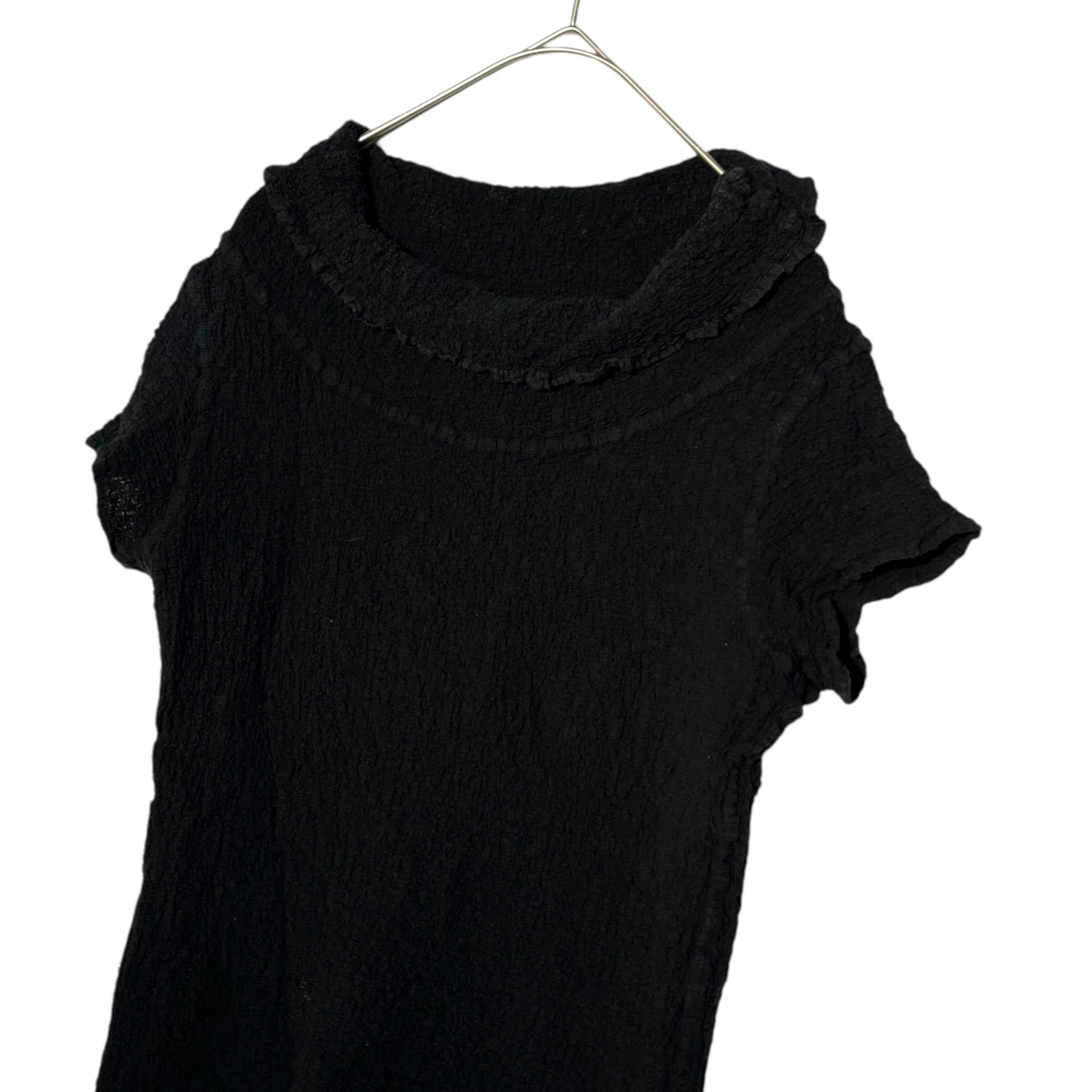 me ISSEY MIYAKE(ミーイッセイミヤケ) Wrinkled high neck short sleeve cut and sew knit シワ加工 ハイネック 半袖 カットソー ニット プリーツ MI34FM007 FREE ブラック
