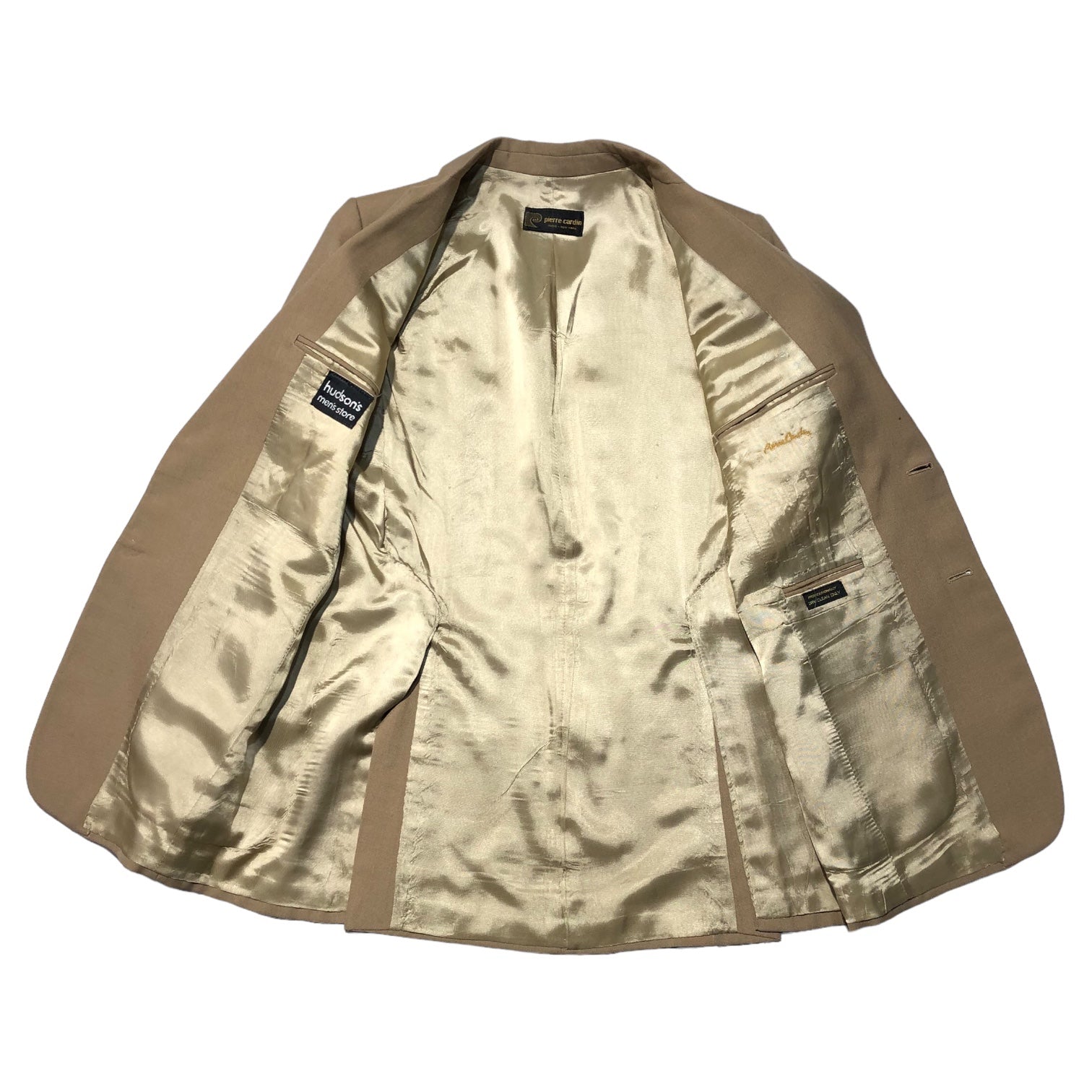 Pierre Cardin(ピエールカルダン) 70's gold button blazer setup suit 金ボタン ブレザー セットアップ スーツ 表記無し(M-L程度) ベージュ 70年代 ヴィンテージ テーラード ジャケット セミフレア スラックス パンツ 1970年8月製造