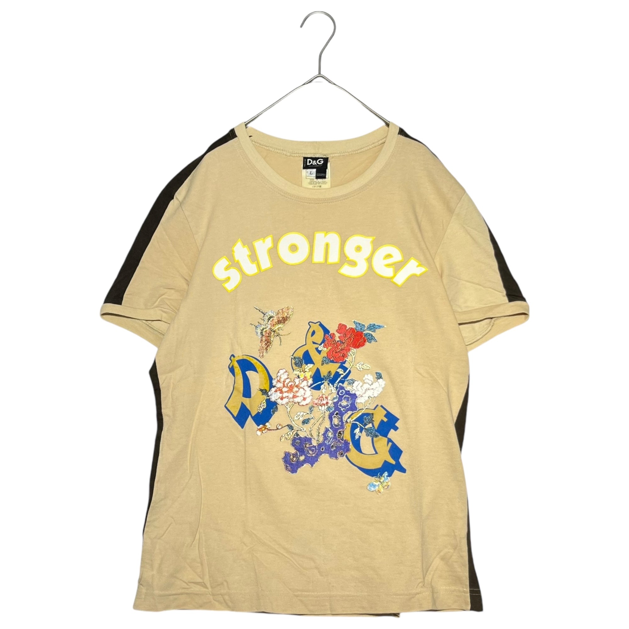 D&G(ディー&ジードルガバドルチェ&ガッバーナ) 00's ”stronger” print TEE プリント Tシャツ L ブラウン Y