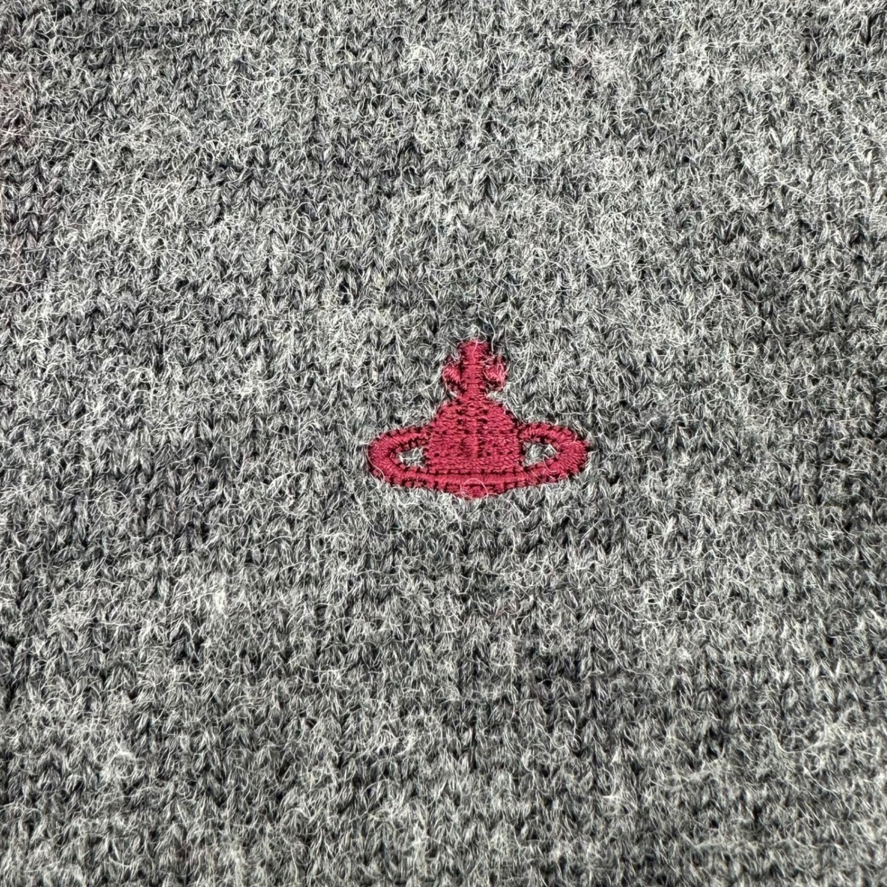 Vivienne Westwood RED LABEL(ヴィヴィアンウエストウッドレッドレーベル) Chest One-point Embroidery Large Dot Long Sleeve Knit 胸 ワンポイント 刺繍 大判ドット 長袖 ニット 16-03-152012 M グレー×ボルドー