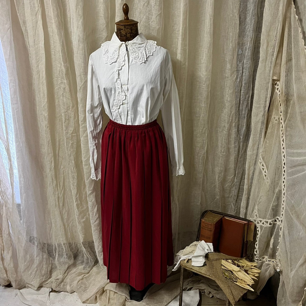 Euro Vintage(ヨーロッパヴィンテージ) Story_70’s pleated dance skirt/プリーツダンススカート 表記なし(Mサイズ程度) レッド