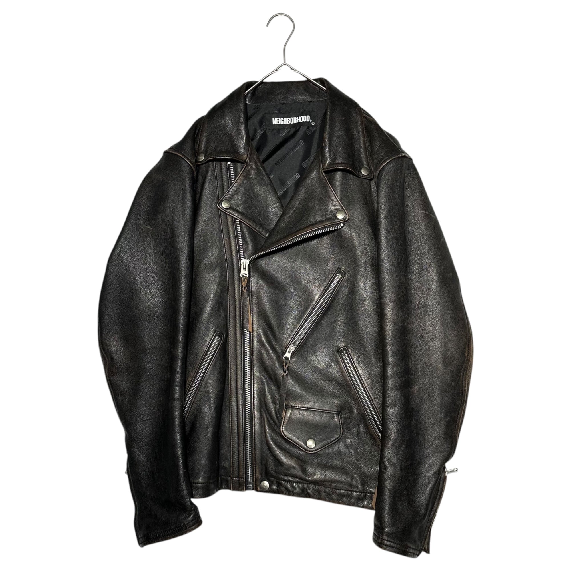 NEIGHBORHOOD(ネイバーフッド) CYCLE/SL-JKT サイクル ライダース ジャケット 202SZNH-JKM02 L ブラック×ブラウン ラムレザー ヴィンテージ加工