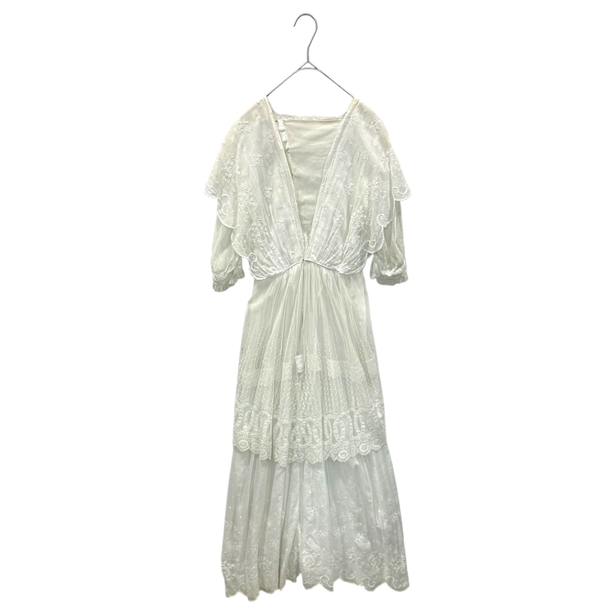 Euro antique(ヨーロッパアンティーク) 1920's~ white cotton lace tulle layered dress onepiece コットンとチュールのレース重ね着ドレス ワンピース 表記無(ML程度) ホワイト 20世紀初頭