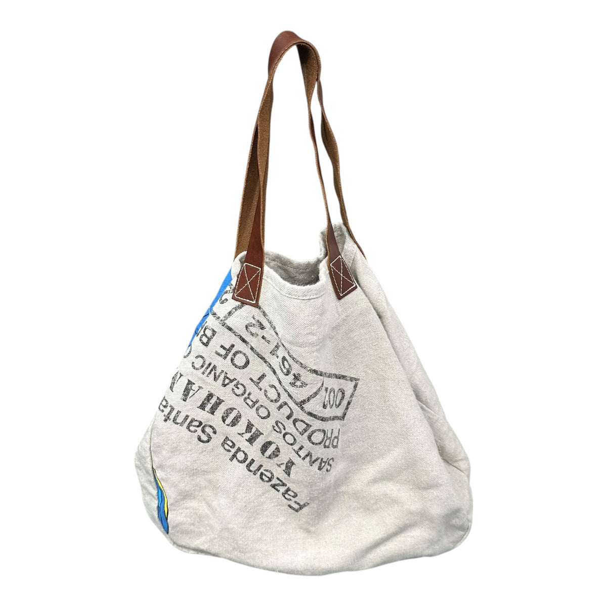 COMME des GARCONS JUNYA WATANABE MAN PINK(コムデギャルソンジュンヤワタナベマンピンク) 2000's Coffee sack tote bagコーヒー豆袋 プリント リネン トート バッグ UM-K213 アイボリー×ブラウン レザー ハンドル
