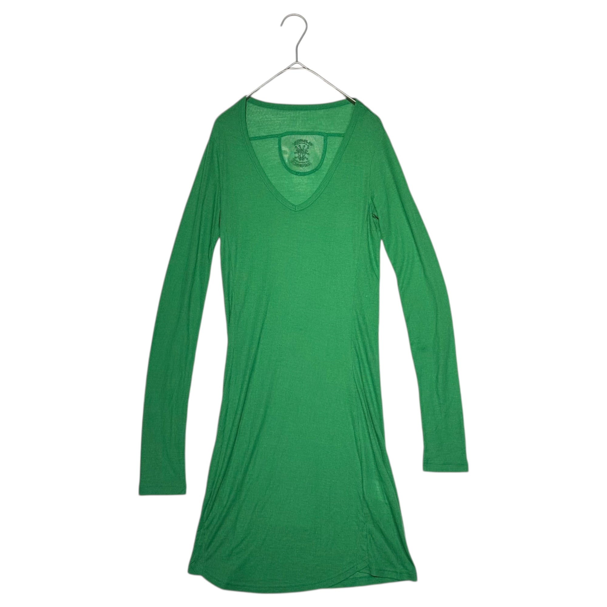 MARITHE FRANCOIS GIRBAUD(マリテフランソワジルボー) 00's V-neck Mesh Logo L/S T-Shirt Vネック メッシュ ロゴ ロング 長袖 カットソー F7-9628 S グリーン Y2K