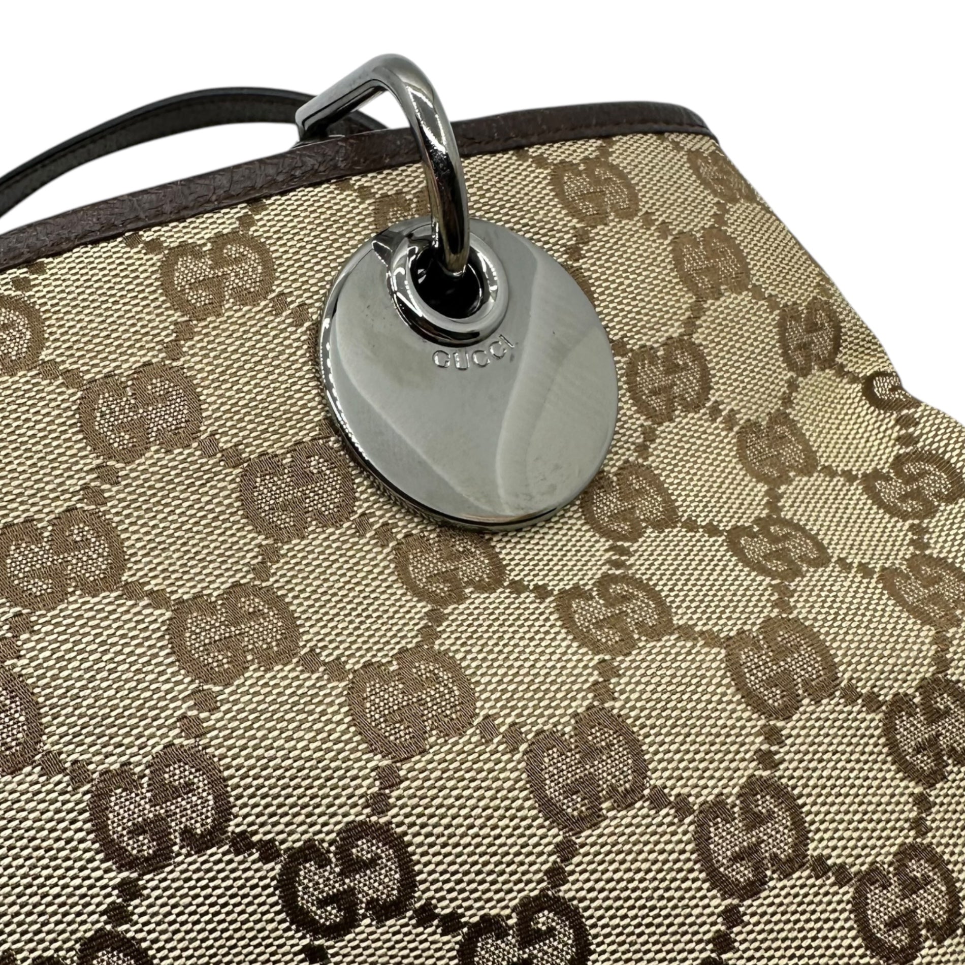 GUCCI(グッチ) GG Canvas Tote Bag GG キャンバス トート バッグ 120837 212792 ベージュ×ブラウン ハンド ロゴ 金具 レザー