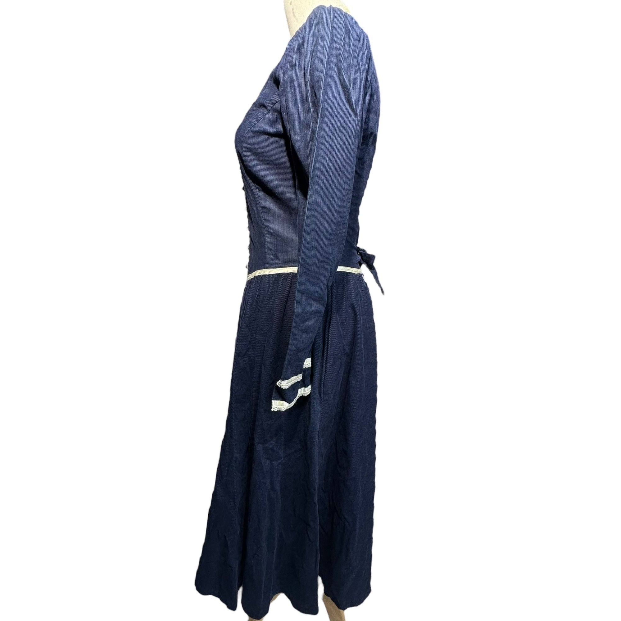 GANNE SAX(ガニーサックス) 70's Pearl Button Puff Sleeve Corduroy Long Dress パールボタン パフスリーブ コーデュロイ ロング ワンピース 5(7号 S程度) ネイビー 70年代 ヴィンテージ