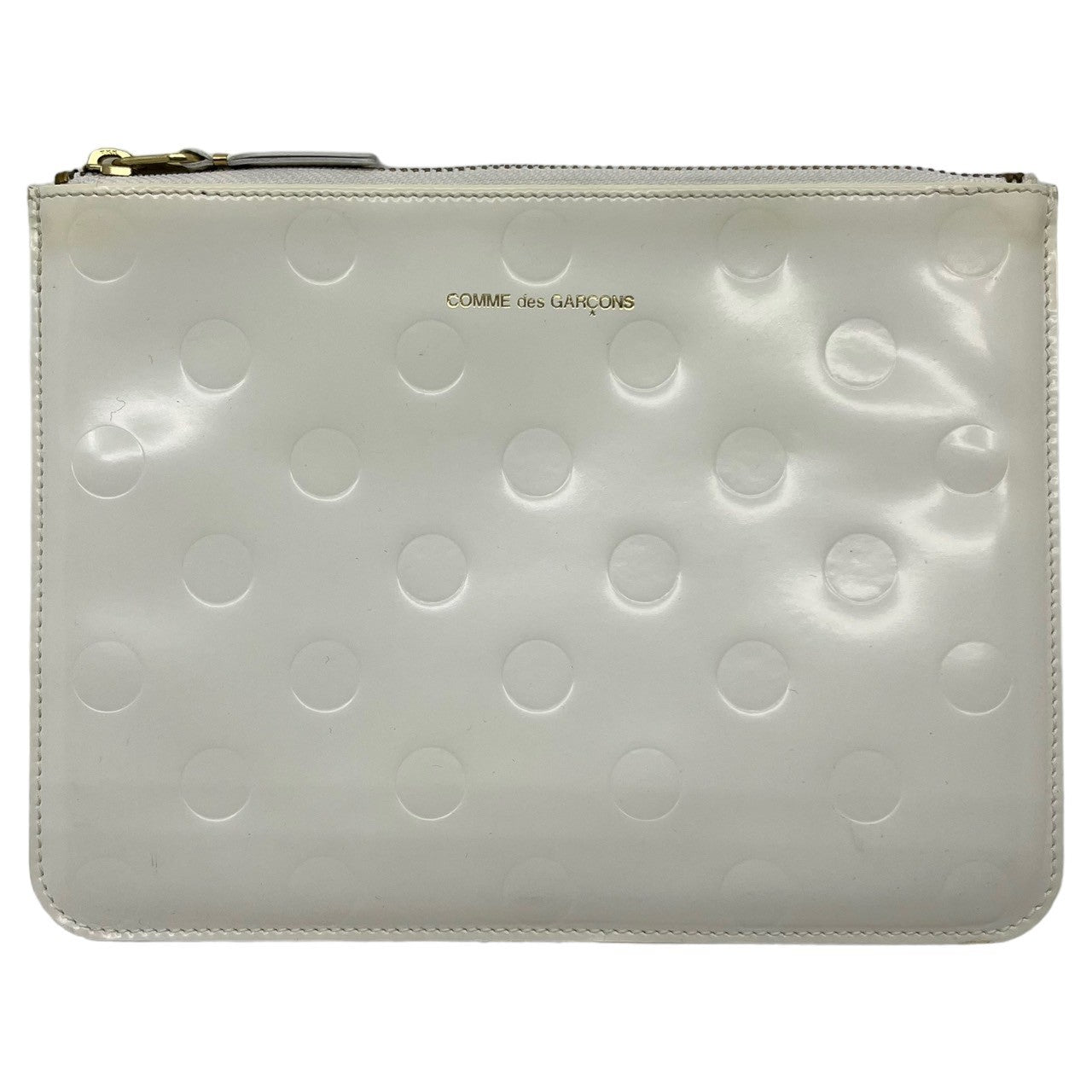 COMME des GARCONS(コムデギャルソン) テキストロゴ同色ドットポーチ オフホワイト 内側ハガレあり