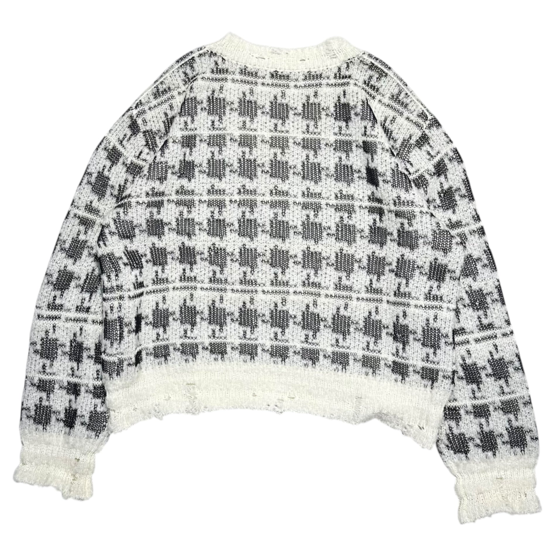 Acne Studios(アクネストゥディオズ) Destroyed Chidori Pattern Wool Knit デストロイ 千鳥柄 ショート丈 ウール ニット FN-WN-KNIT000623 S ホワイト×ブラック ダメージ加工