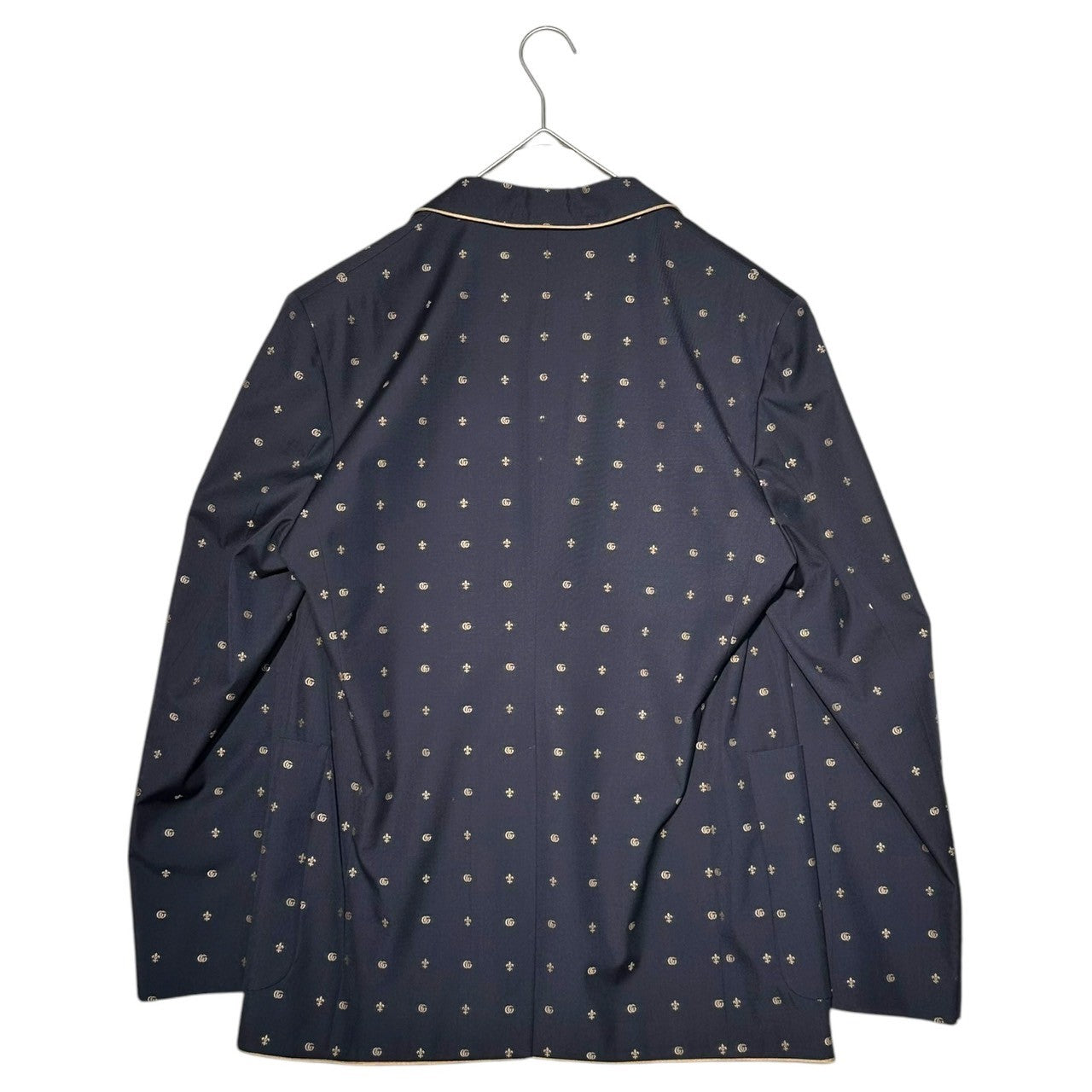 GUCCI(グッチ) GG Logo Piping 2B Pajama Tailored Jacket GG ロゴ パイピング 2B パジャマ ウール テーラード ジャケット 723317 1GXAF0 48(L程度) ネイビー