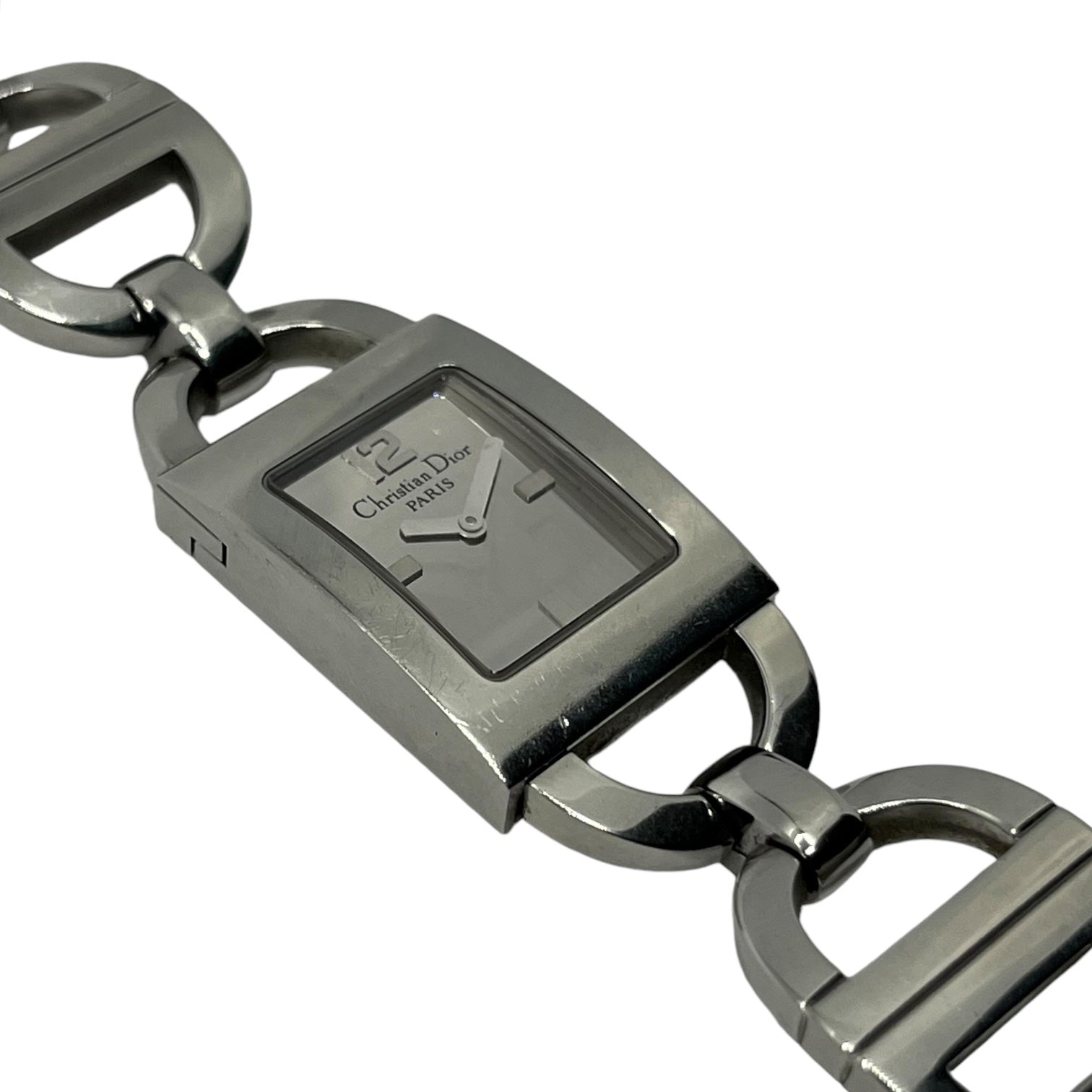 Christian Dior(クリスチャンディオール) CD chain belt watch ロゴ ベルト 腕時計 D78-109 シルバー 1コマ/替レザーベルト付