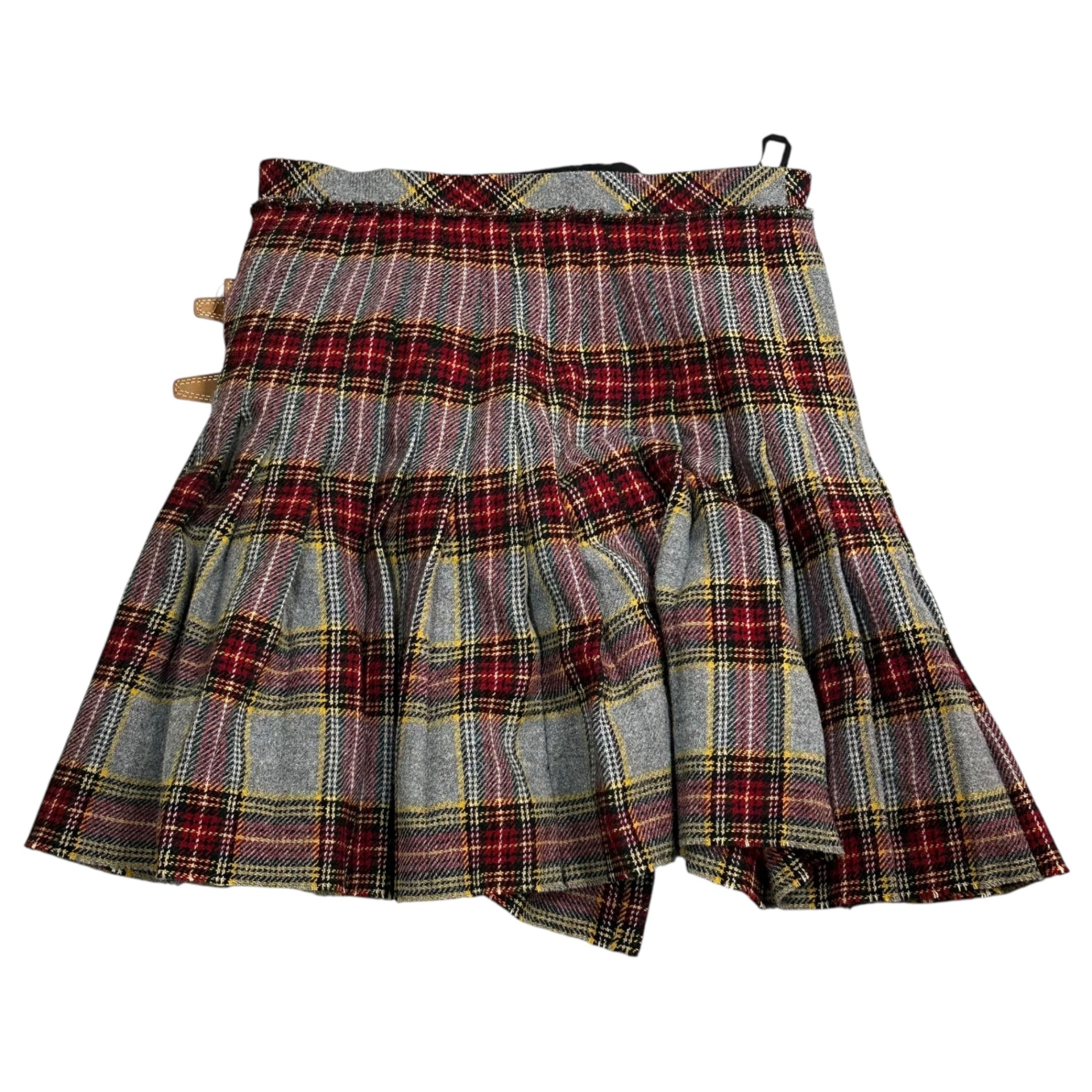 D&G(ディー&ジードルガバドルチェ&ガッバーナ) Woolen rolled skirt with checkered pattern and belt チェック柄 ベルト付 ウール 巻き スカート 40(L程度) グレー×レッド 品質表示タグ切取