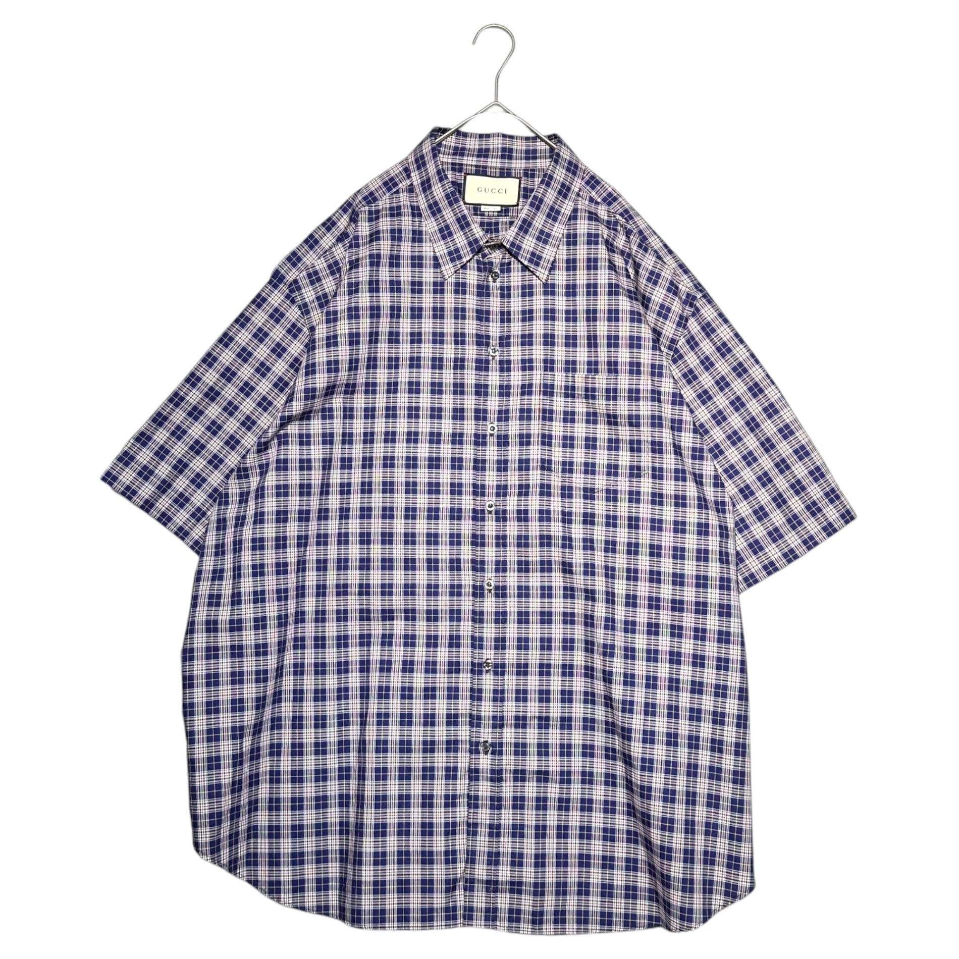 GUCCI(グッチ) 18SS ミケーレ期 ZAAZX Oversized Tartan Check S/S Shirt オーバーサイズ タータン チェック 半袖 シャツ 557391 48 パープル×レッド