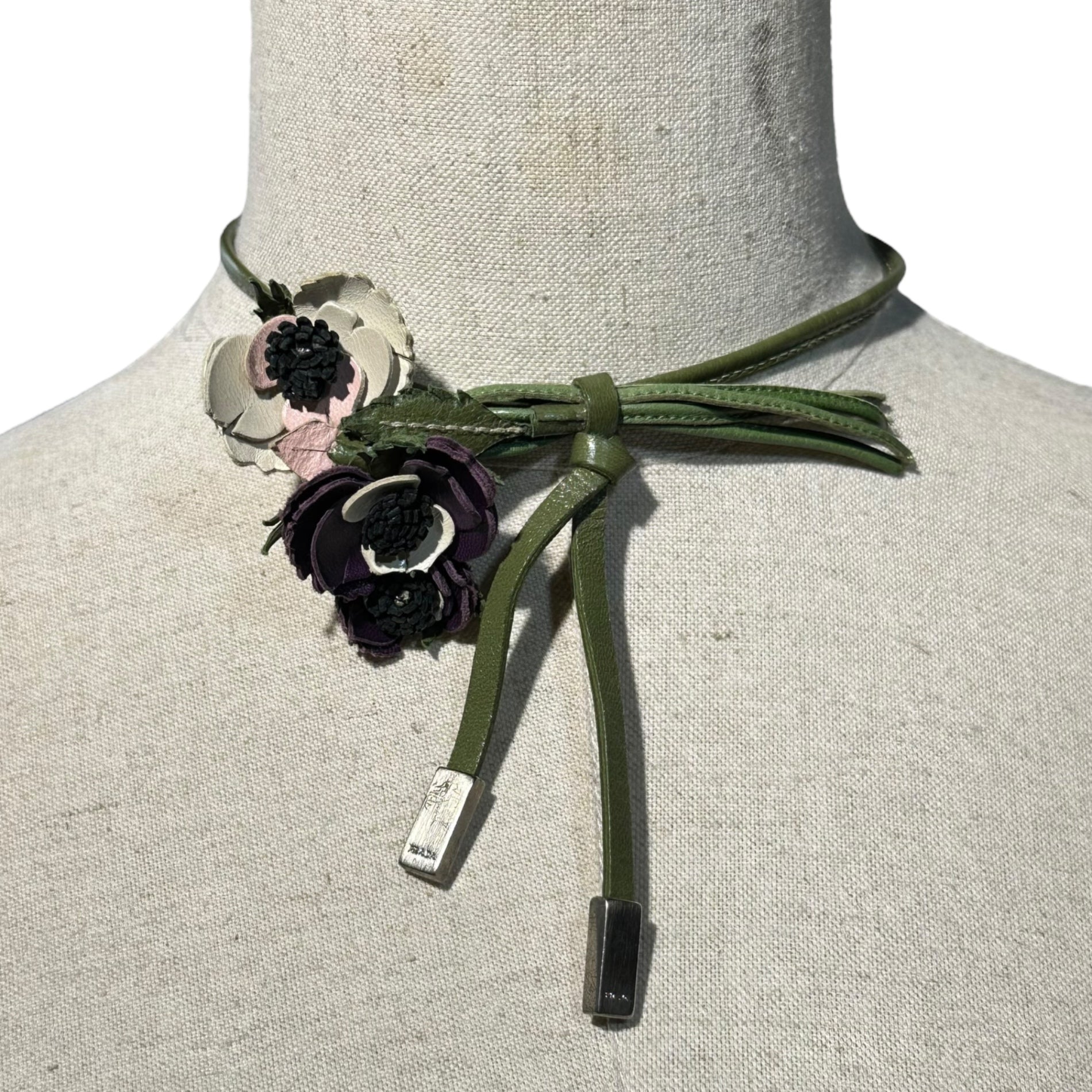 PRADA(プラダ) Leather Flower Choker Necklace レザー フラワー チョーカー ネックレス グリーン