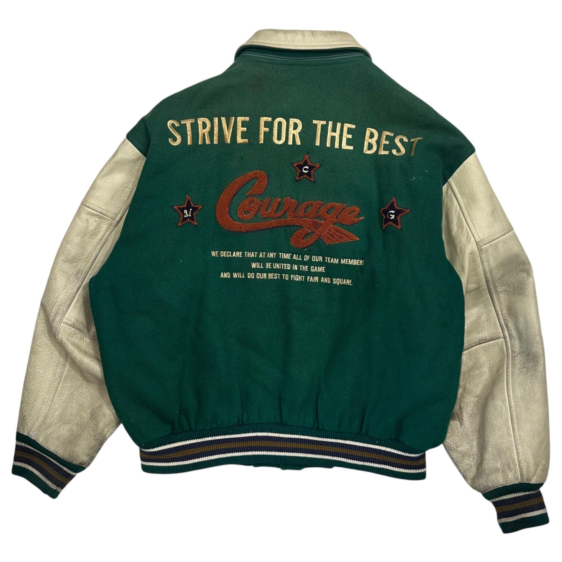 McGREGOR (マックレガー) 70's~80's Sleeve Leather Varsity Jacket 袖 レザー バーシティー ジャケット MM13-1615 M グリーン×アイボリー 70年代~80年代 スタジャン