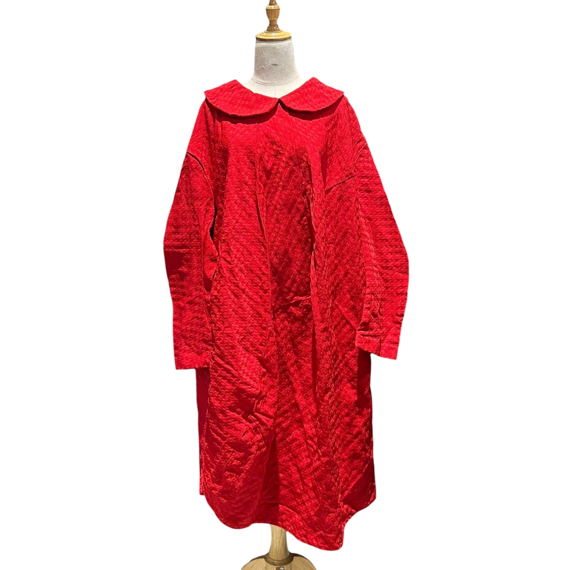 COMME des GARCONS COMME des GARCONS(コムデギャルソンコムデギャルソン) 24AW Polyester Shrink-Resistant Big Round Collar Houndstooth Pattern Dress ポリ縮絨 ビッグ 丸襟 千鳥柄 ワンピース RN-O012 S レッド AD2024 コレクションランウェイ 別色着用アイテム