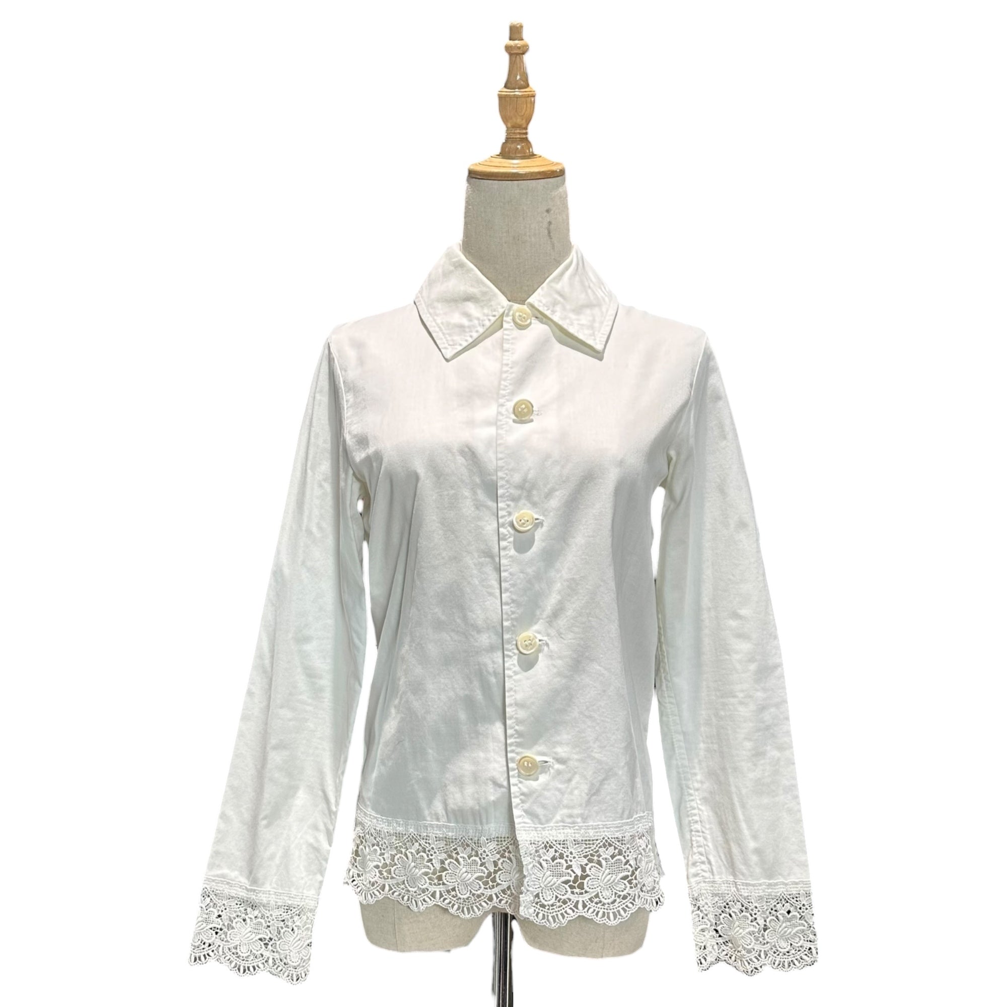 tricot COMME des GARCONS(トリココムデギャルソン) 03SS Hem&Sleeves Lace Cotton L/S Shirt 裾 袖 レース コットン 長袖 シャツ TI-B020 S ホワイト AD2002 00's