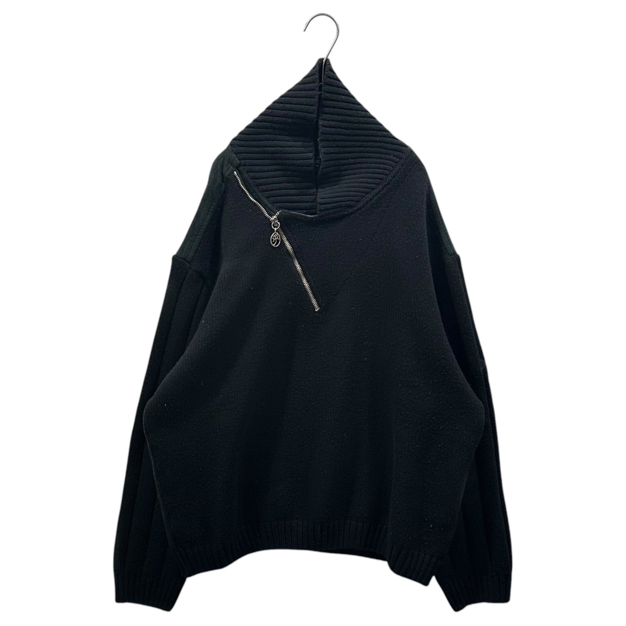 CASTELBAJAC(カステルバジャック) 1980's Diagonal-Zip Shoulder-Line Pullover Knit 80年代 斜め ジップ ショルダーライン プルオーバー ニット ブラック ヴィンテージ