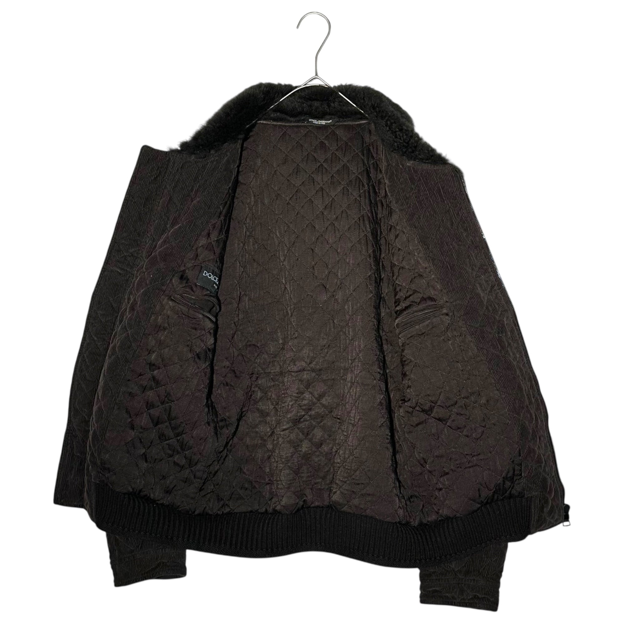 DOLCE&GABBANA(ドルチェ&ガッバーナドルガバ) Lambswool Quilted Corduroy Flight Jacket ラムファー キルティング コーデュロイ フライト ジャケット G9Z73T G8M86 48(M程度) ブラウン