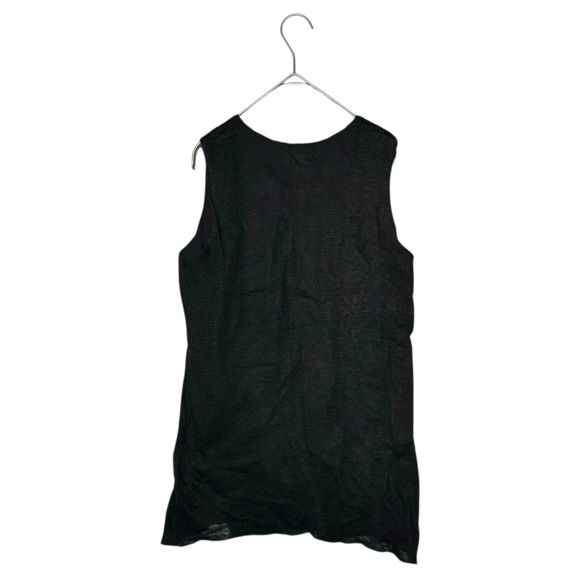 Y's(ワイズ) Layered Mesh Sleeveless T-Shirt レイヤード メッシュ ノースリーブ カットソー 3 ブラック リネン コットン