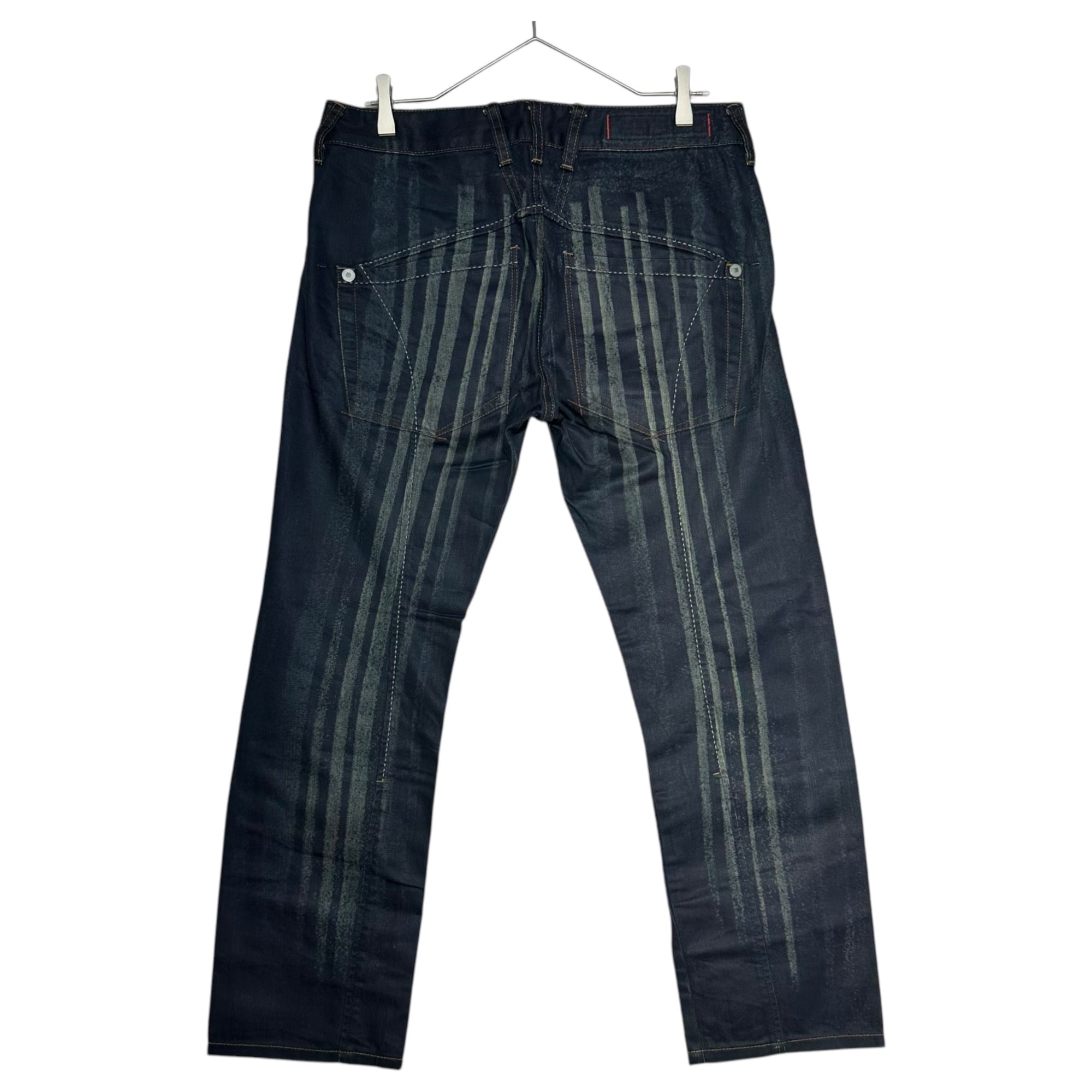 MARITHE FRANCOIS GIRBAUD(マリテフランソワジルボー) 00's Striped Washed Printed Straight Denim Pants ストライプ ウォッシュ加工 プリント ストレート デニム パンツ M7-1789 M インディゴ Y2K アーカイブ