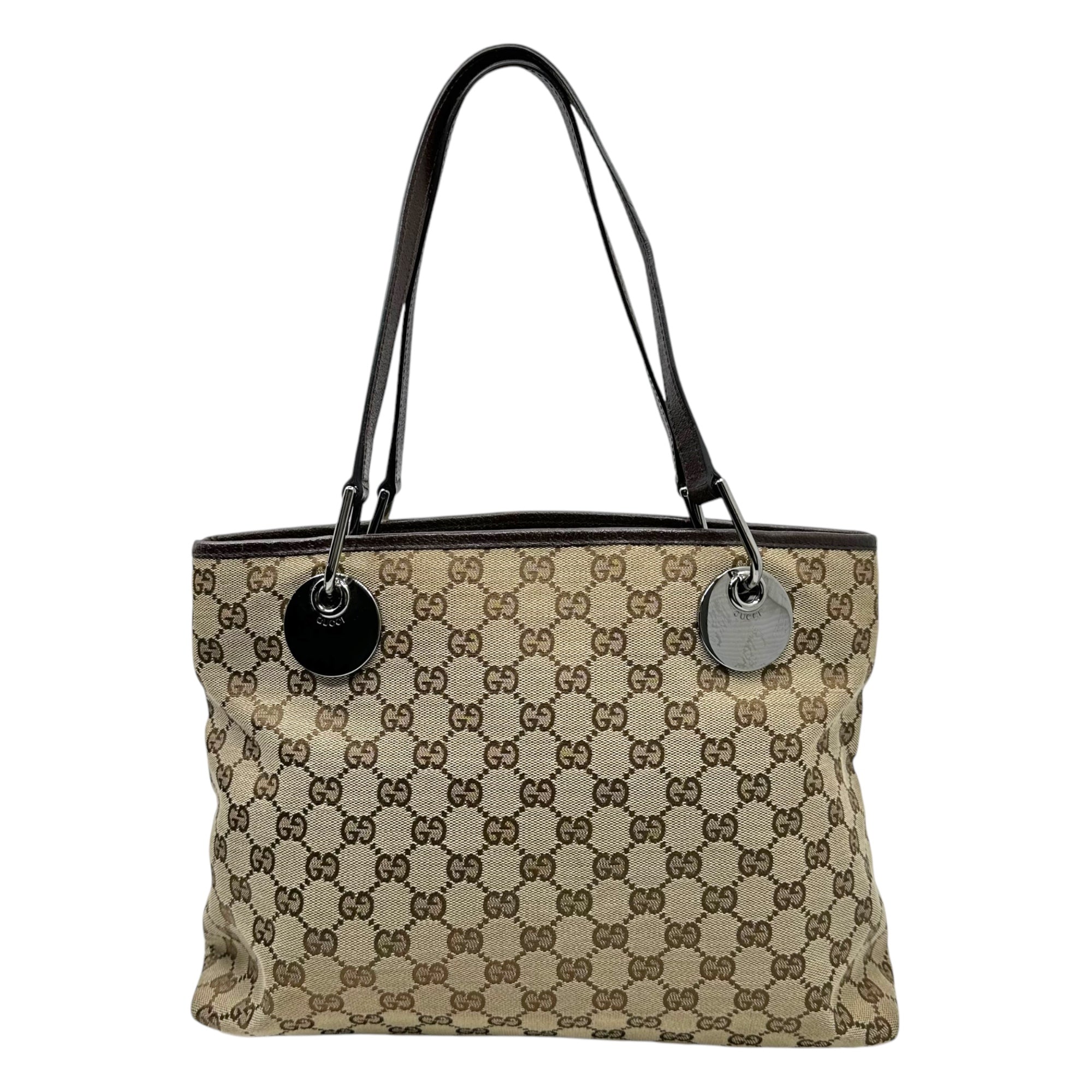 GUCCI(グッチ) GG Canvas Tote Bag GG キャンバス トート バッグ 120837 212792 ベージュ×ブラウン ハンド ロゴ 金具 レザー