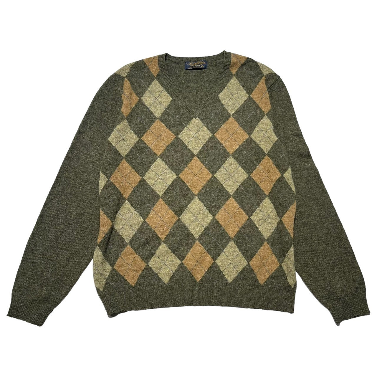BROOKS BROTHERS(ブルックスブラザーズ) 90's Argyle wool V-neck knit アーガイル ウール Vネック ニット L オリーブ ヴィンテージ 90年代