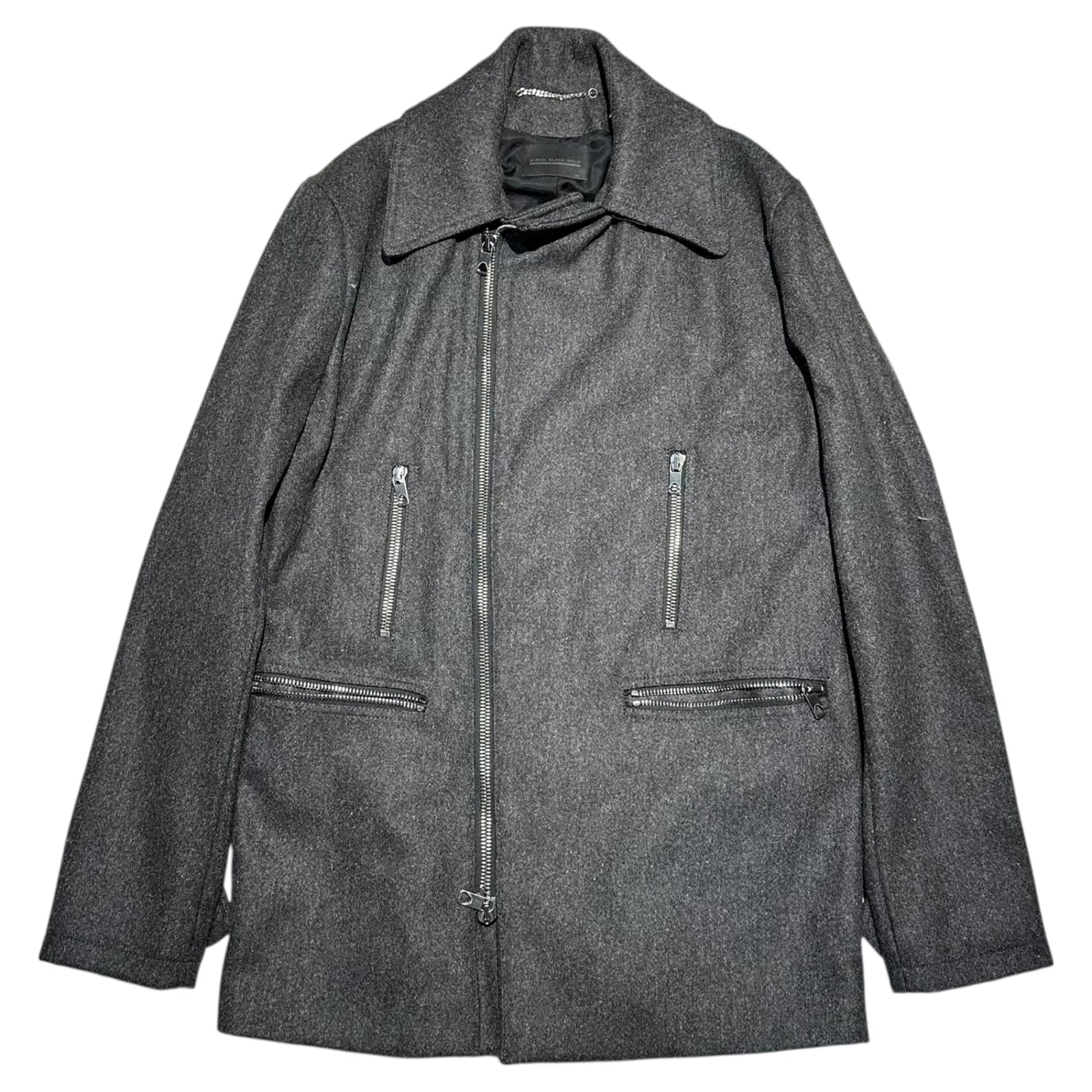 DIESEL BLACK GOLD(ディーゼルブラックゴールド) 5 ZIP Melton Wool Stand Collar Coat メルトン ウール ステンカラー コート 48(M程度) グレー ショート